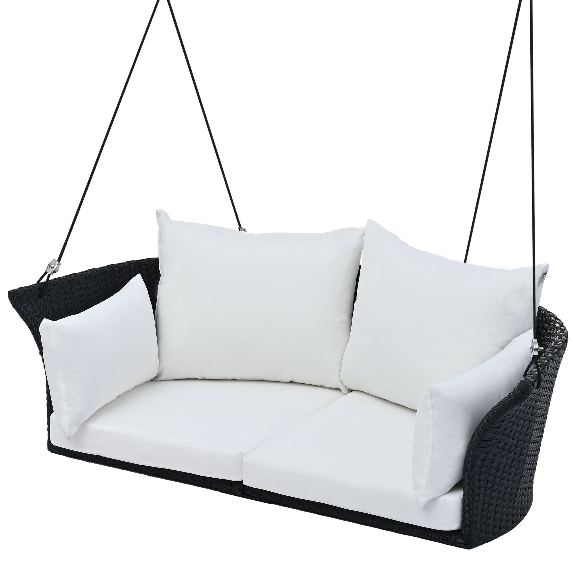 51.9" 2-Person Rattan Woven Swing Chair With Ropes and Cushion BOGOOS02B-W