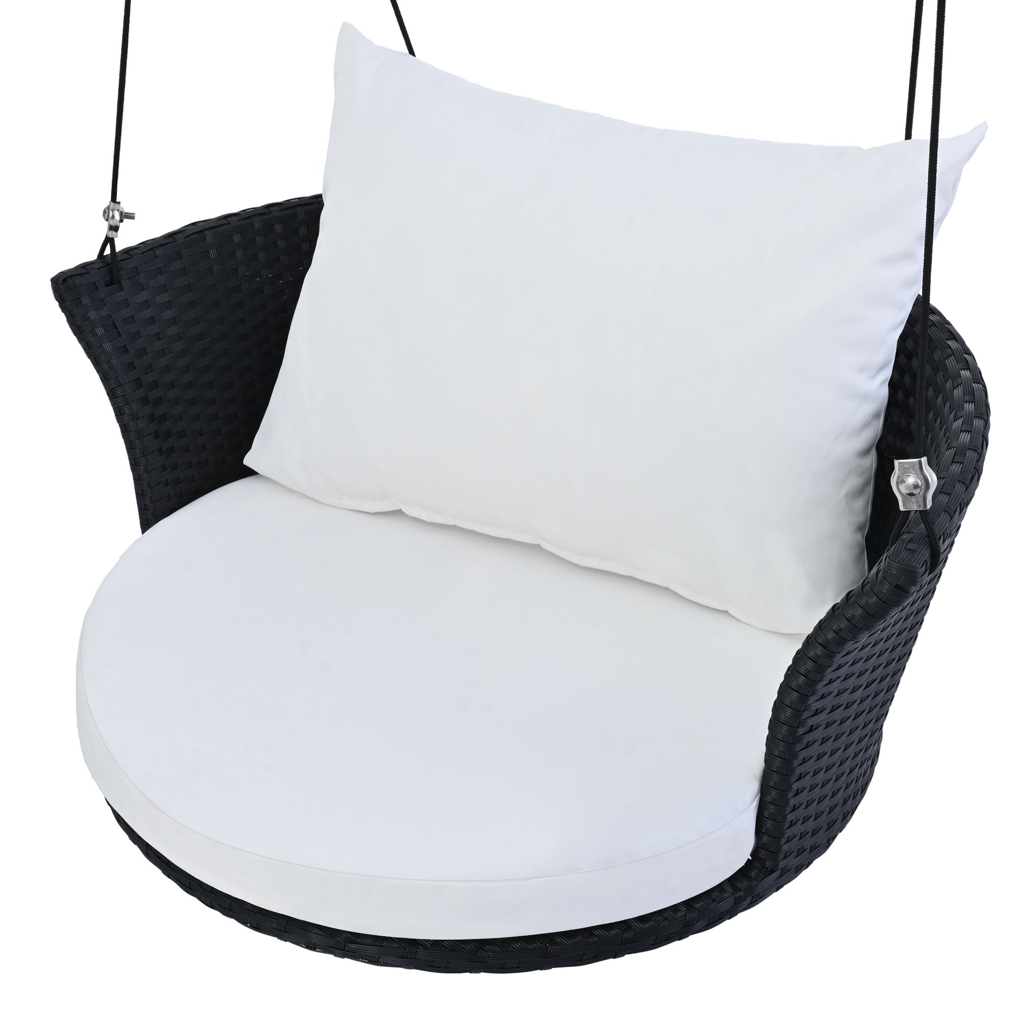 33.8" Single Person Rattan Woven Porch Swing with Ropes and Cushion BOGOOS03BW