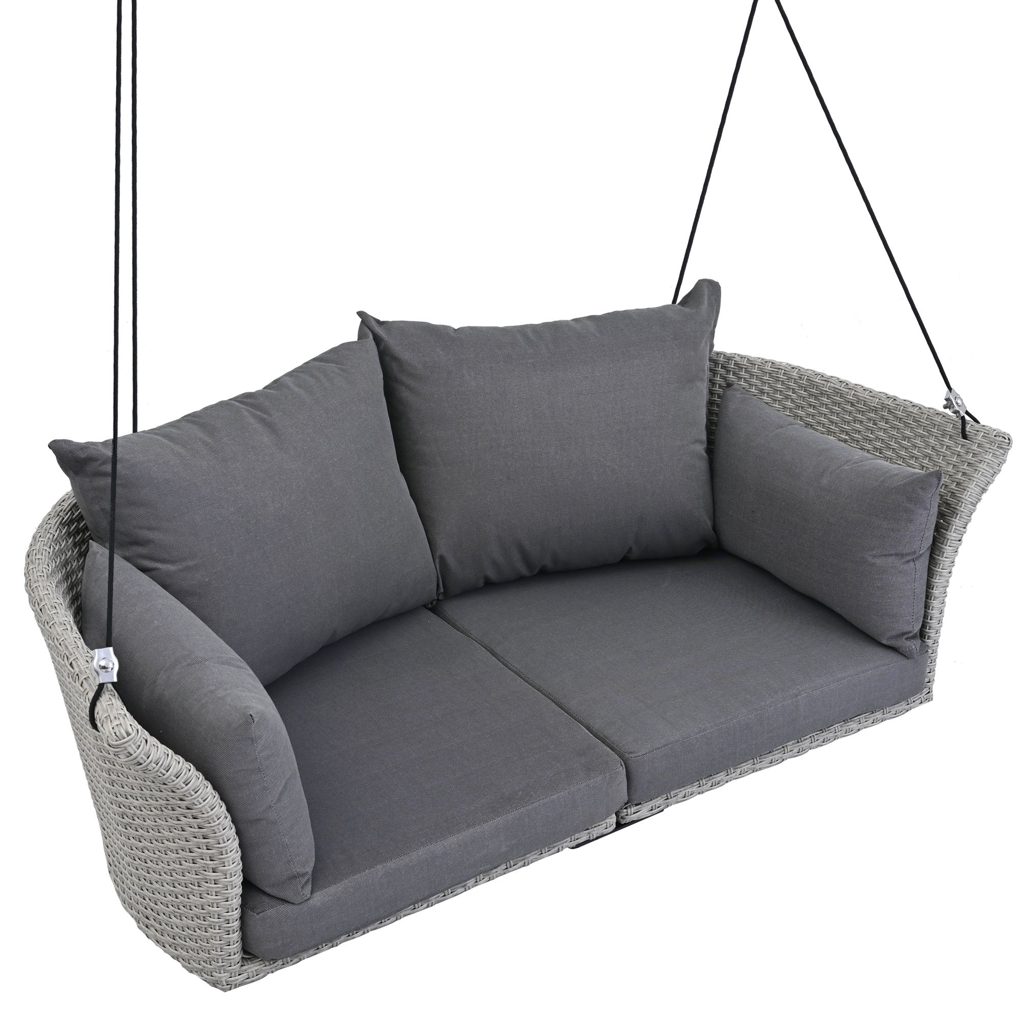 51.9" 2-Person Rattan Woven Swing Chair With Ropes and Cushion BOGOOS02GR