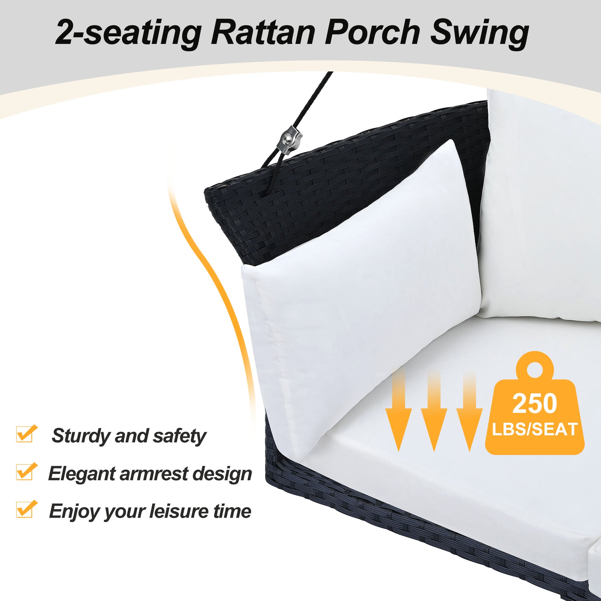 51.9" 2-Person Rattan Woven Swing Chair With Ropes and Cushion BOGOOS02B-W