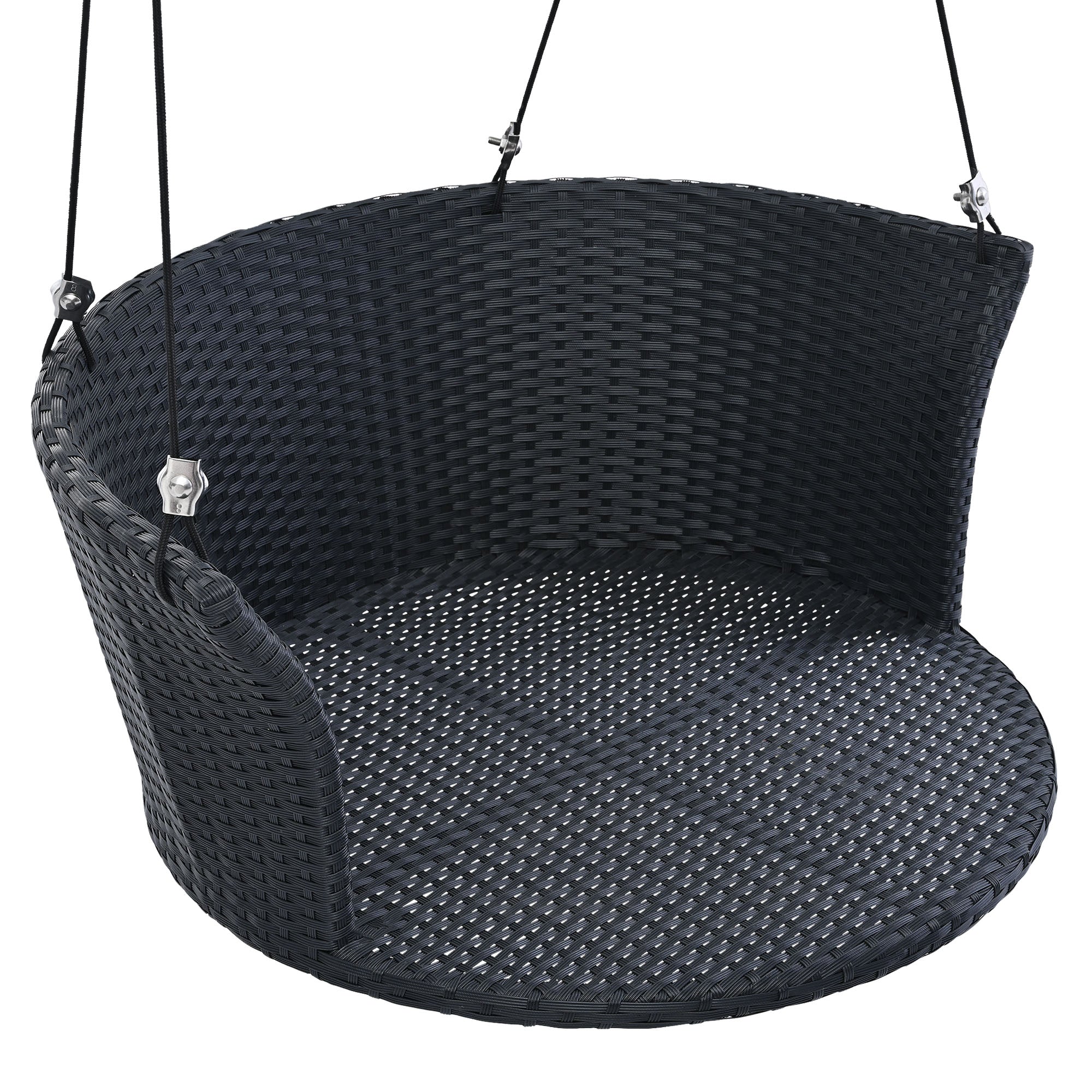 33.8" Single Person Rattan Woven Porch Swing with Ropes and Cushion BOGOOS03BW