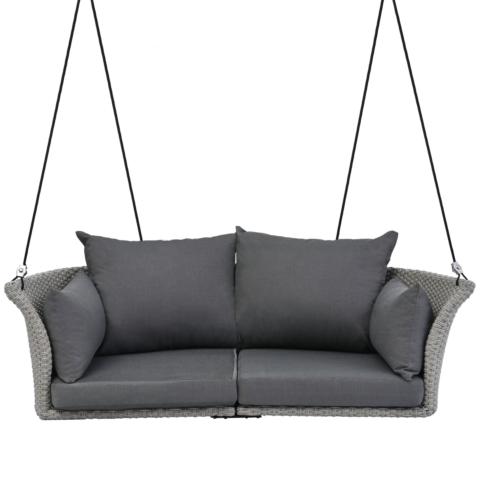 51.9" 2-Person Rattan Woven Swing Chair With Ropes and Cushion BOGOOS02GR