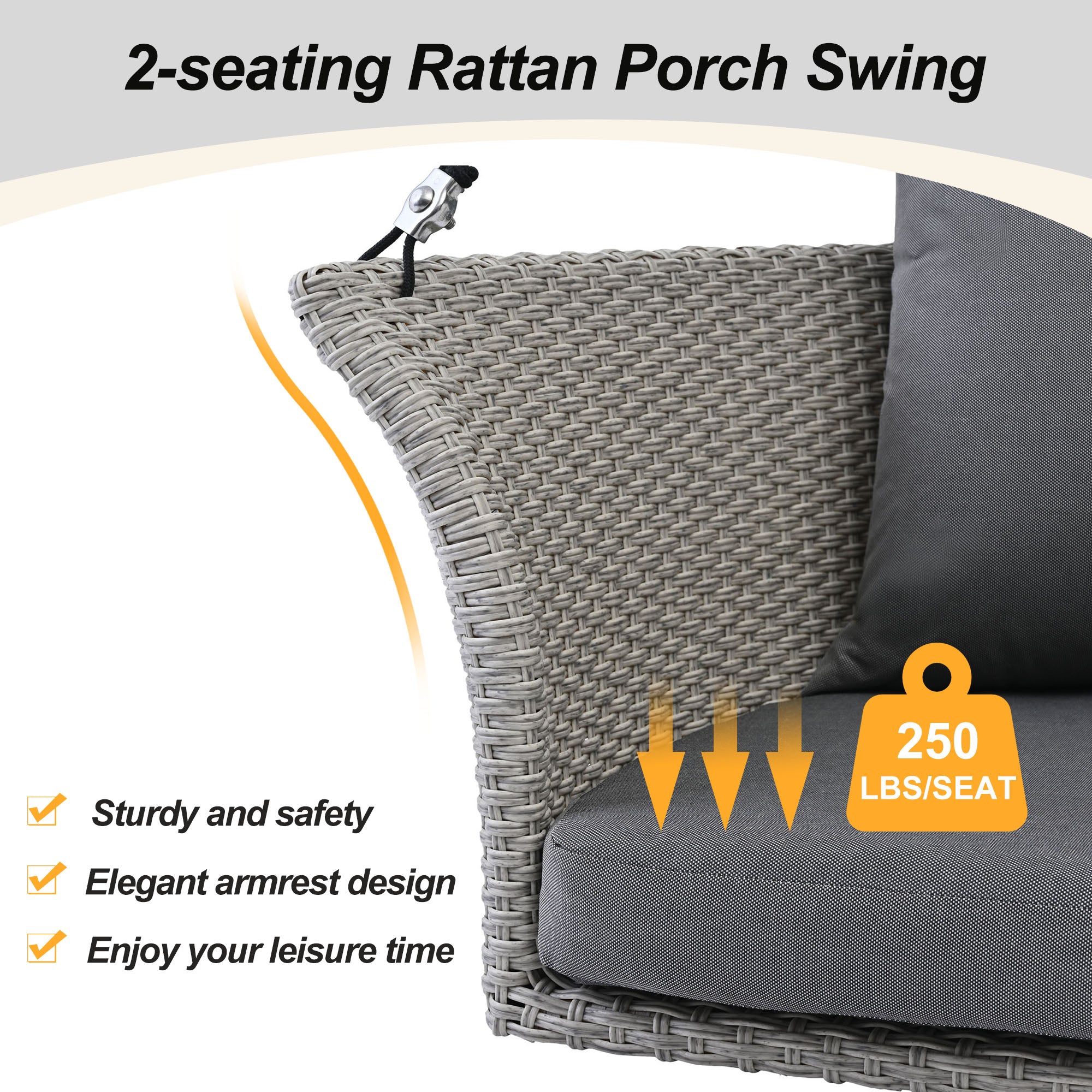 51.9" 2-Person Rattan Woven Swing Chair With Ropes and Cushion BOGOOS02GR