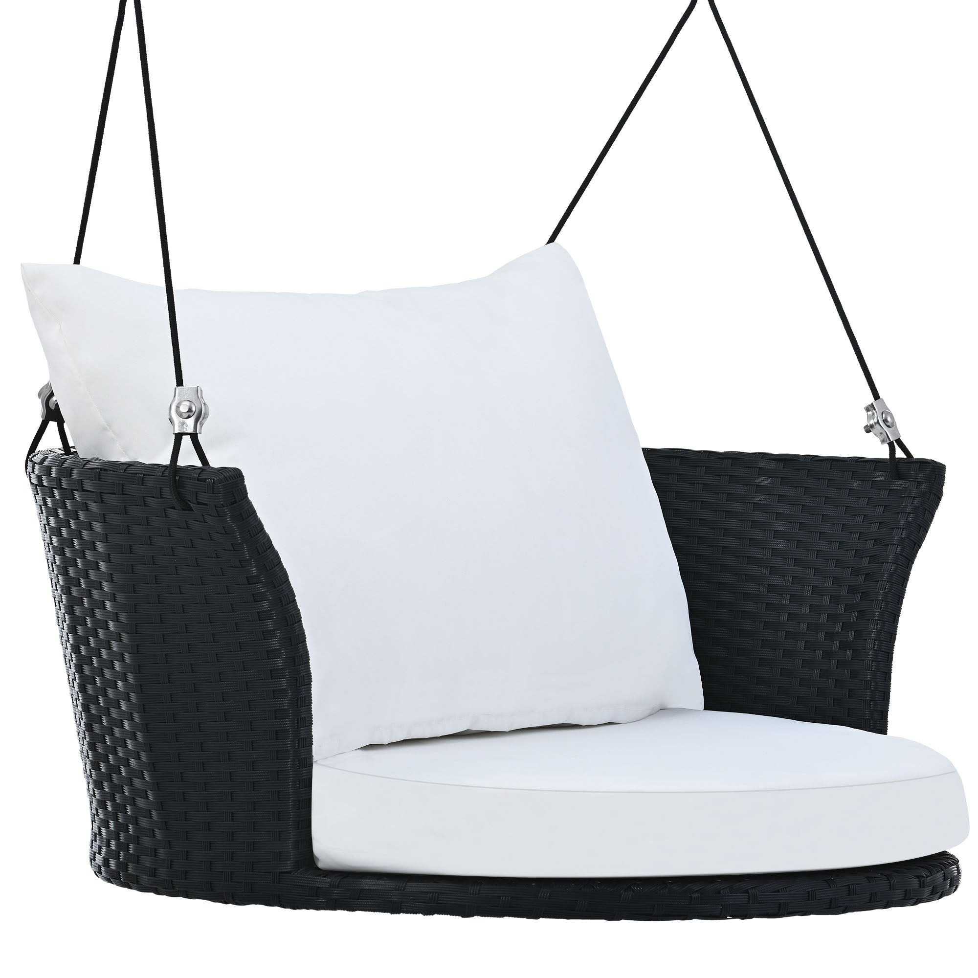 33.8" Single Person Rattan Woven Porch Swing with Ropes and Cushion BOGOOS03BW