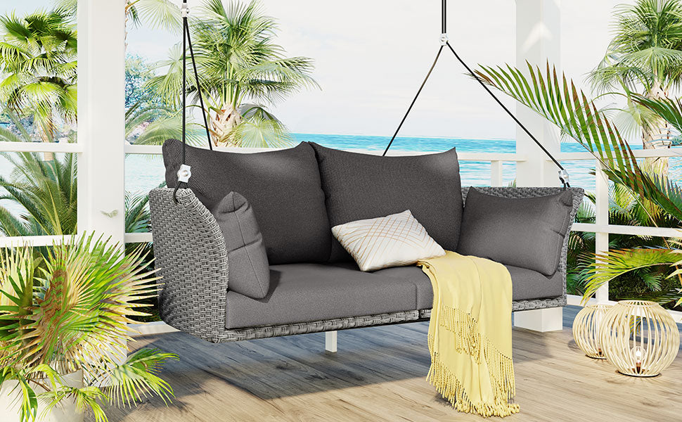 51.9" 2-Person Rattan Woven Swing Chair With Ropes and Cushion BOGOOS02GR