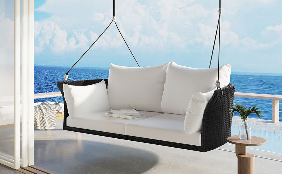 51.9" 2-Person Rattan Woven Swing Chair With Ropes and Cushion BOGOOS02B-W