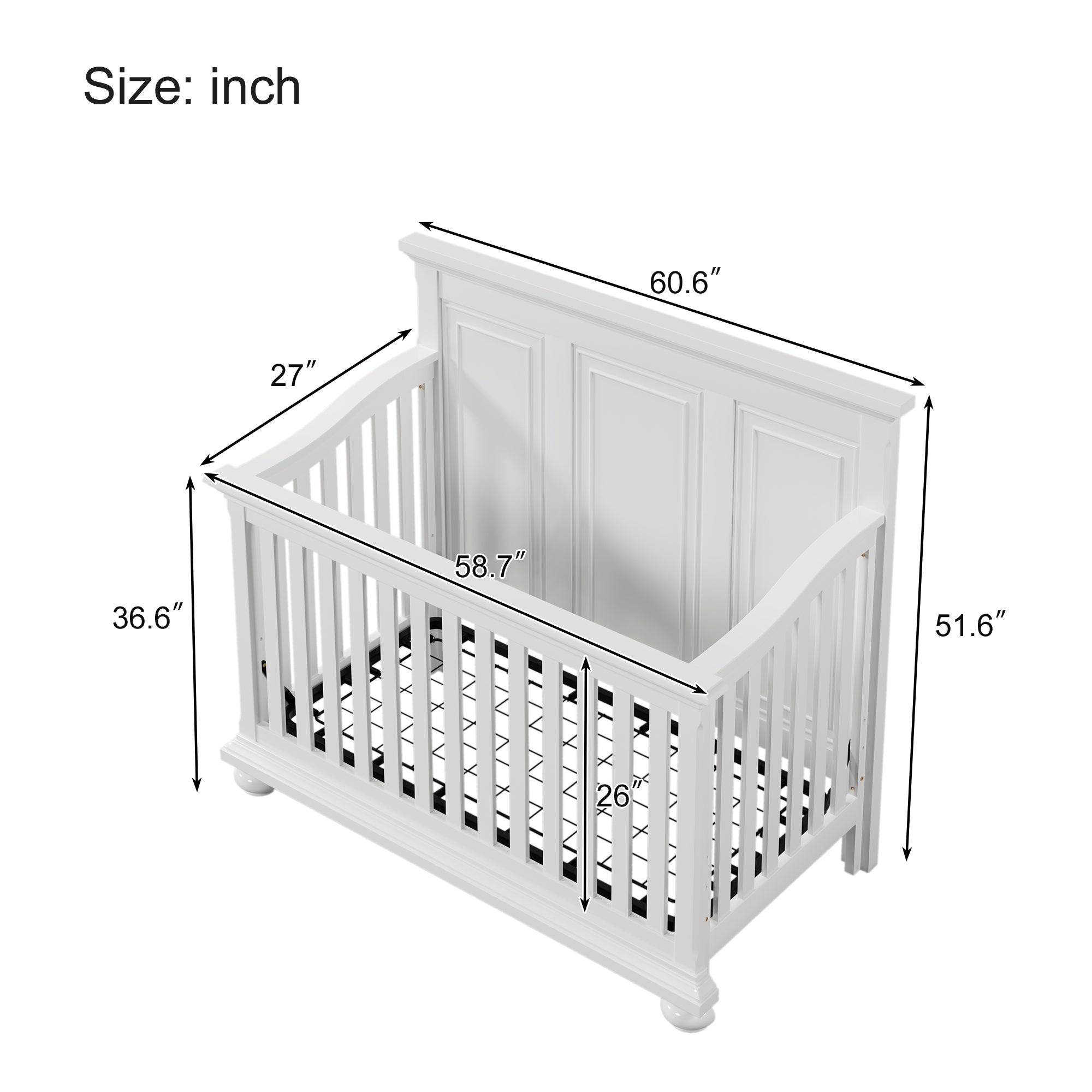Traditional Farmhouse Style 4-in-1 Full Size Convertible Crib - Converts to Toddler Bed and Daybed and Full-Size Bed