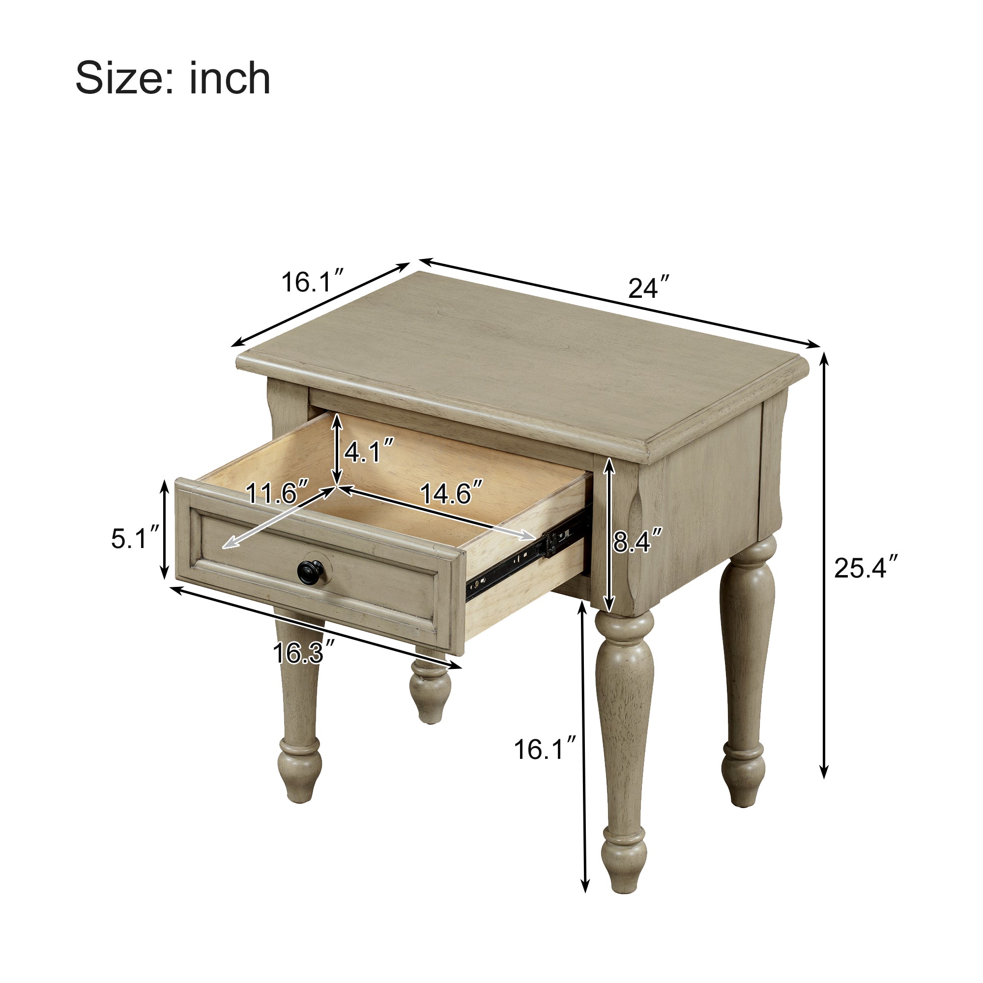 Solid Wood One-Drawer Nightstand for Nursery