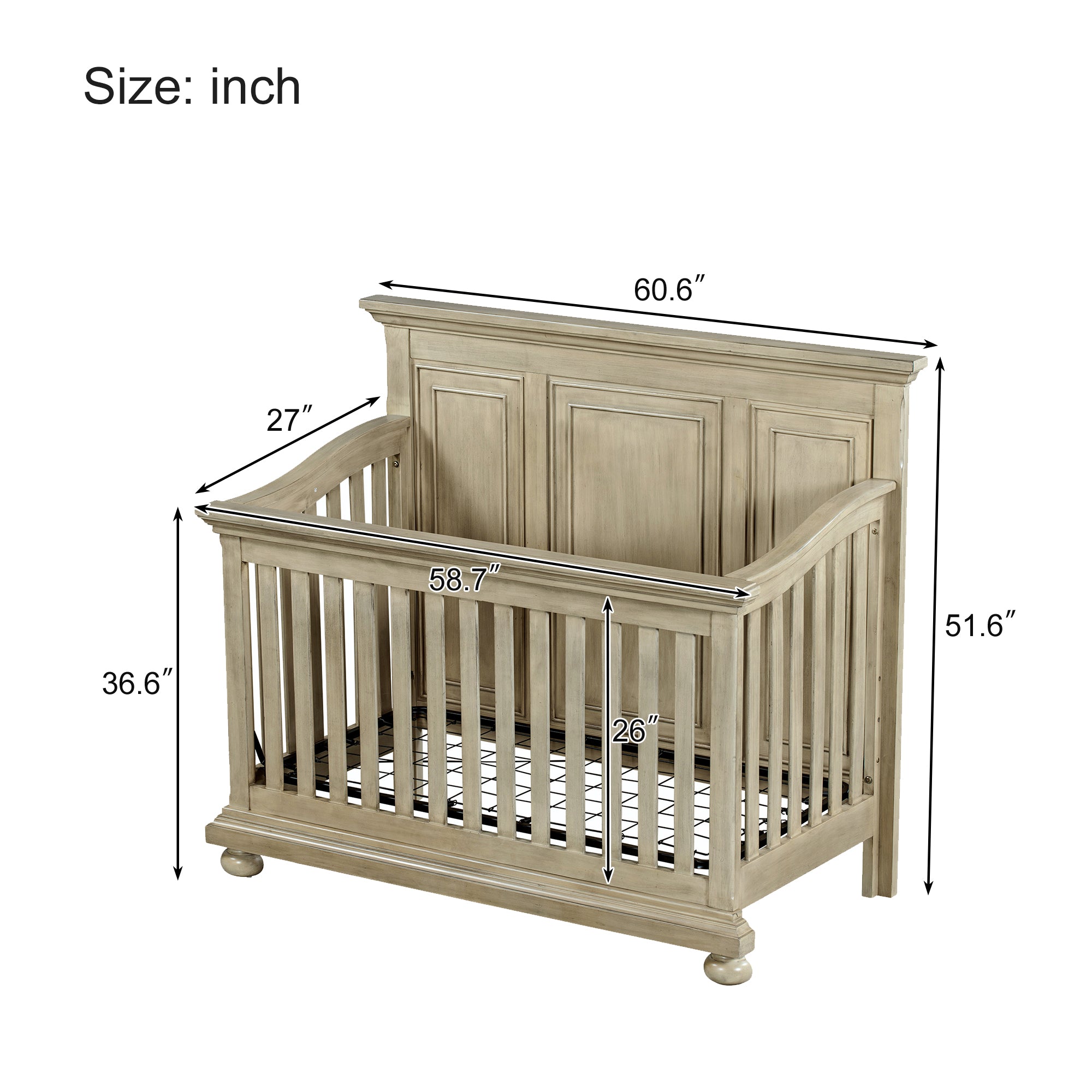 Traditional Farmhouse Style 4-in-1 Full Size Convertible Crib - Converts to Toddler Bed and Daybed and Full-Size Bed
