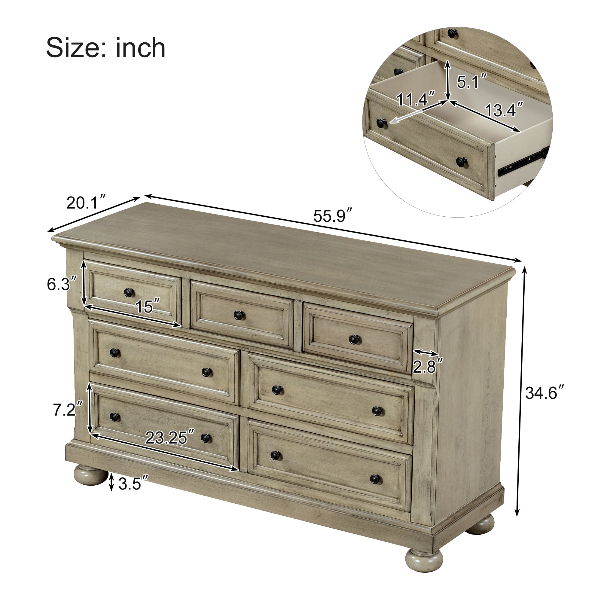 Solid Wood Seven-Drawer Dresser with Changing Topper for Nursery