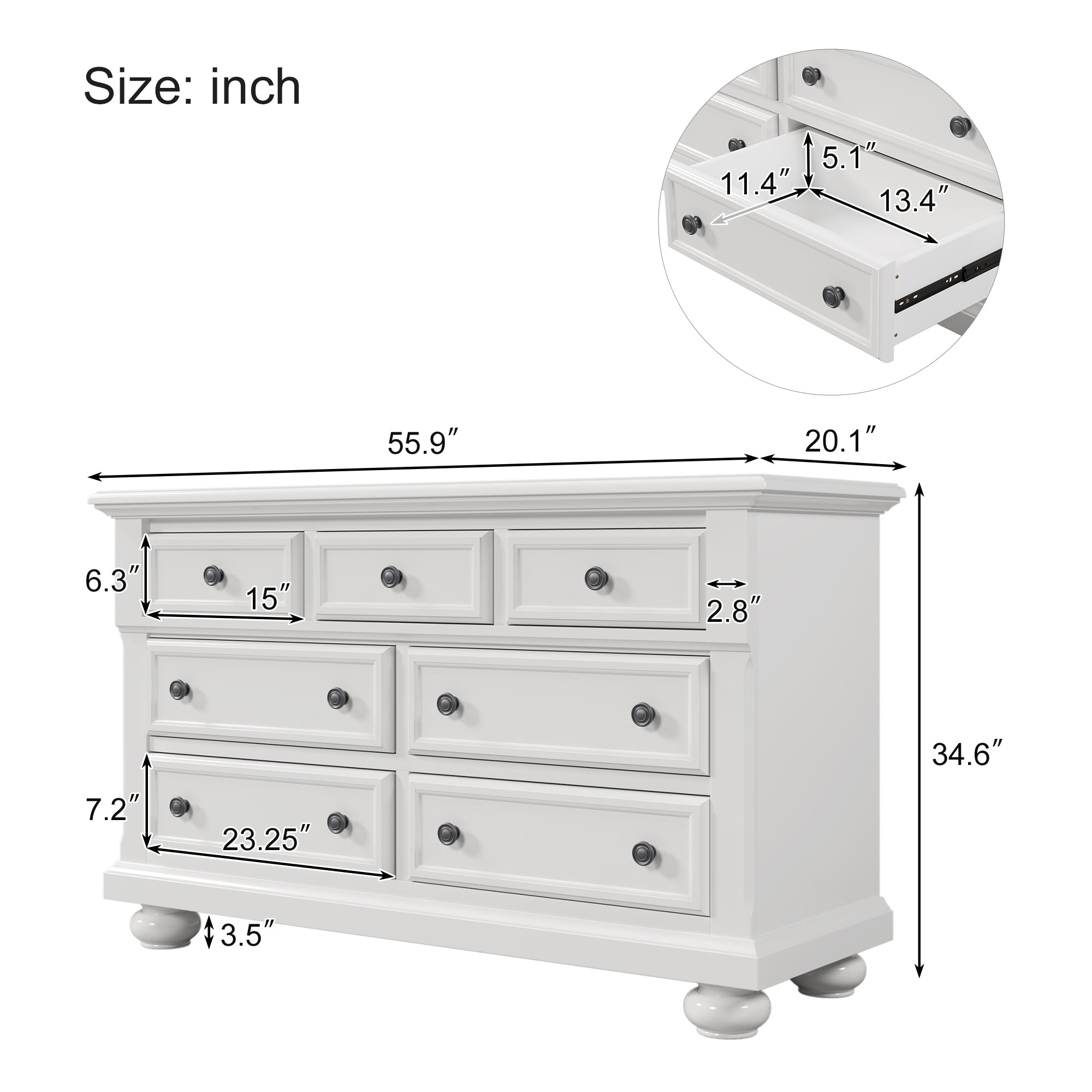 Solid Wood Bedroom Seven-Drawer Dresser for Nursery