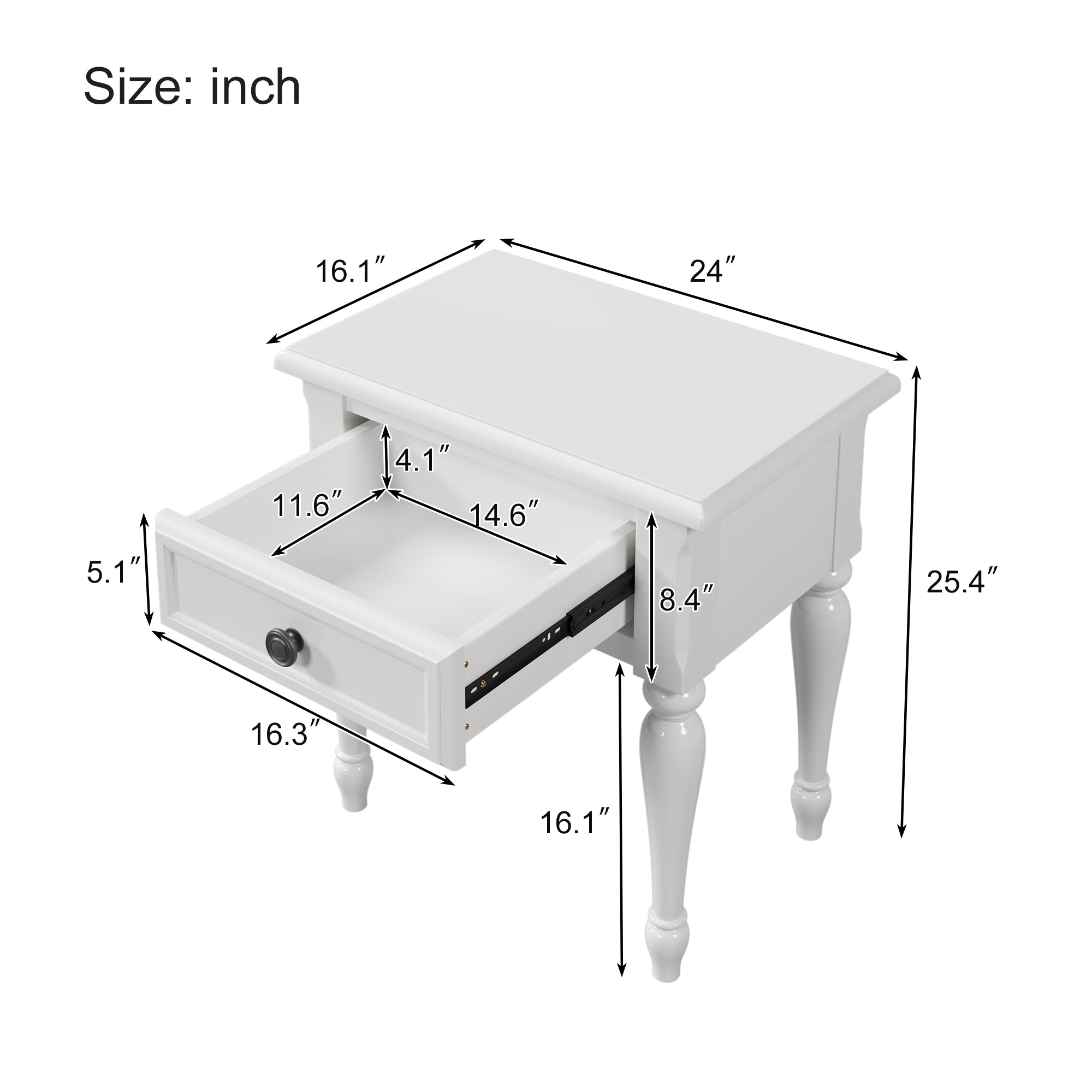 Solid Wood One-Drawer Nightstand for Nursery