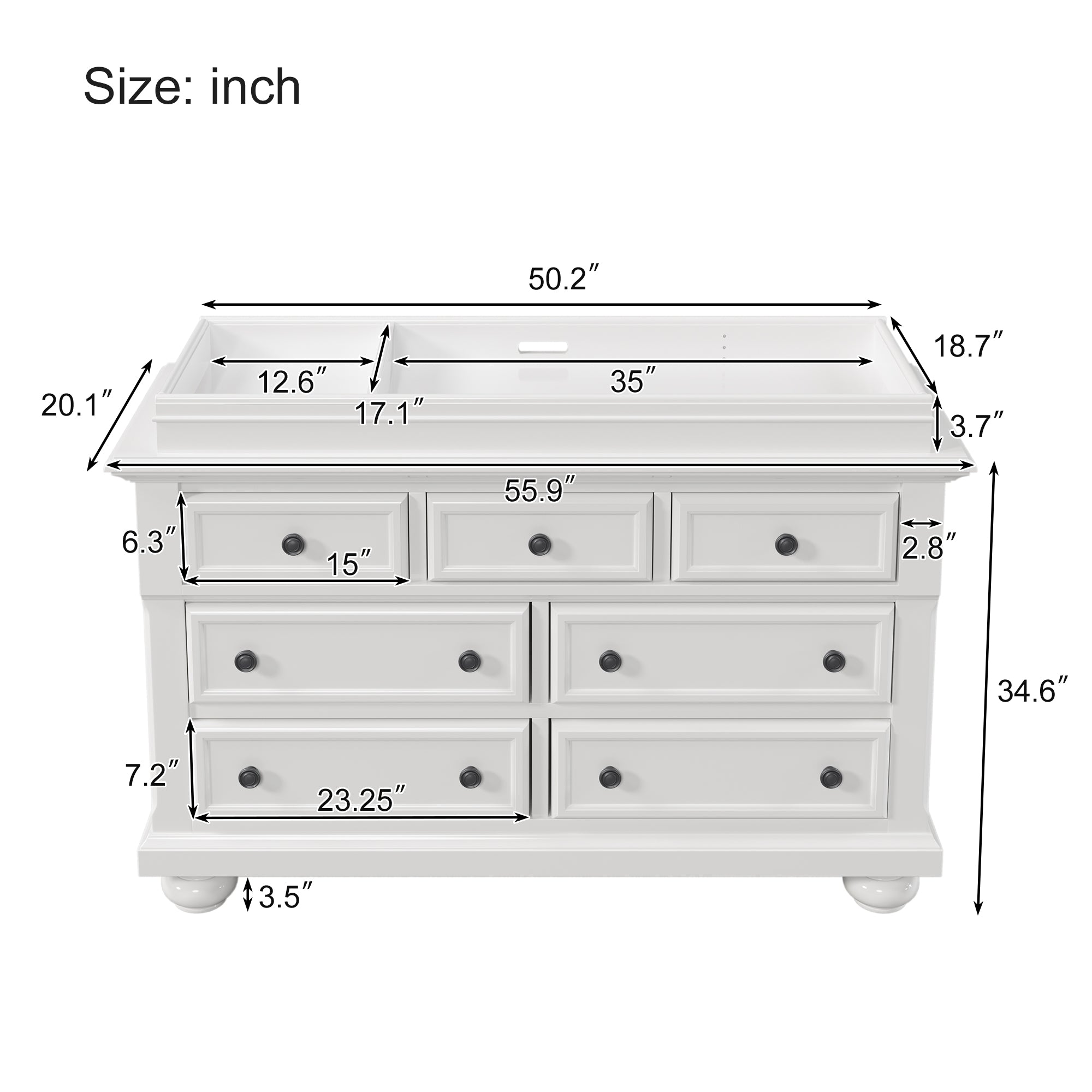 Solid Wood Seven-Drawer Dresser with Changing Topper for Nursery