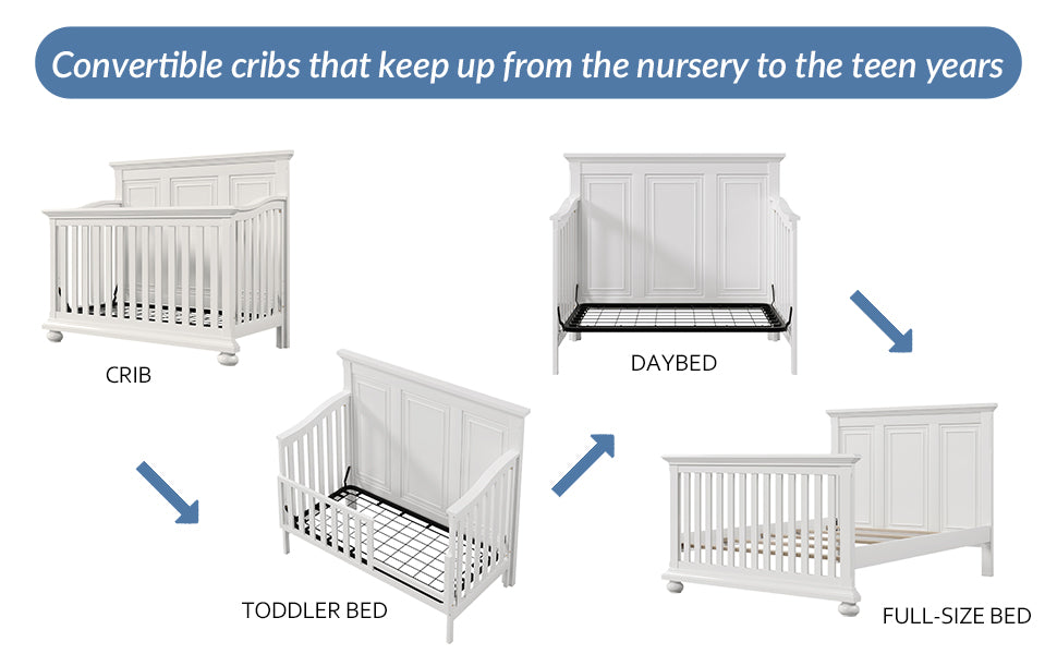 Traditional Farmhouse Style 4-in-1 Full Size Convertible Crib - Converts to Toddler Bed and Daybed and Full-Size Bed