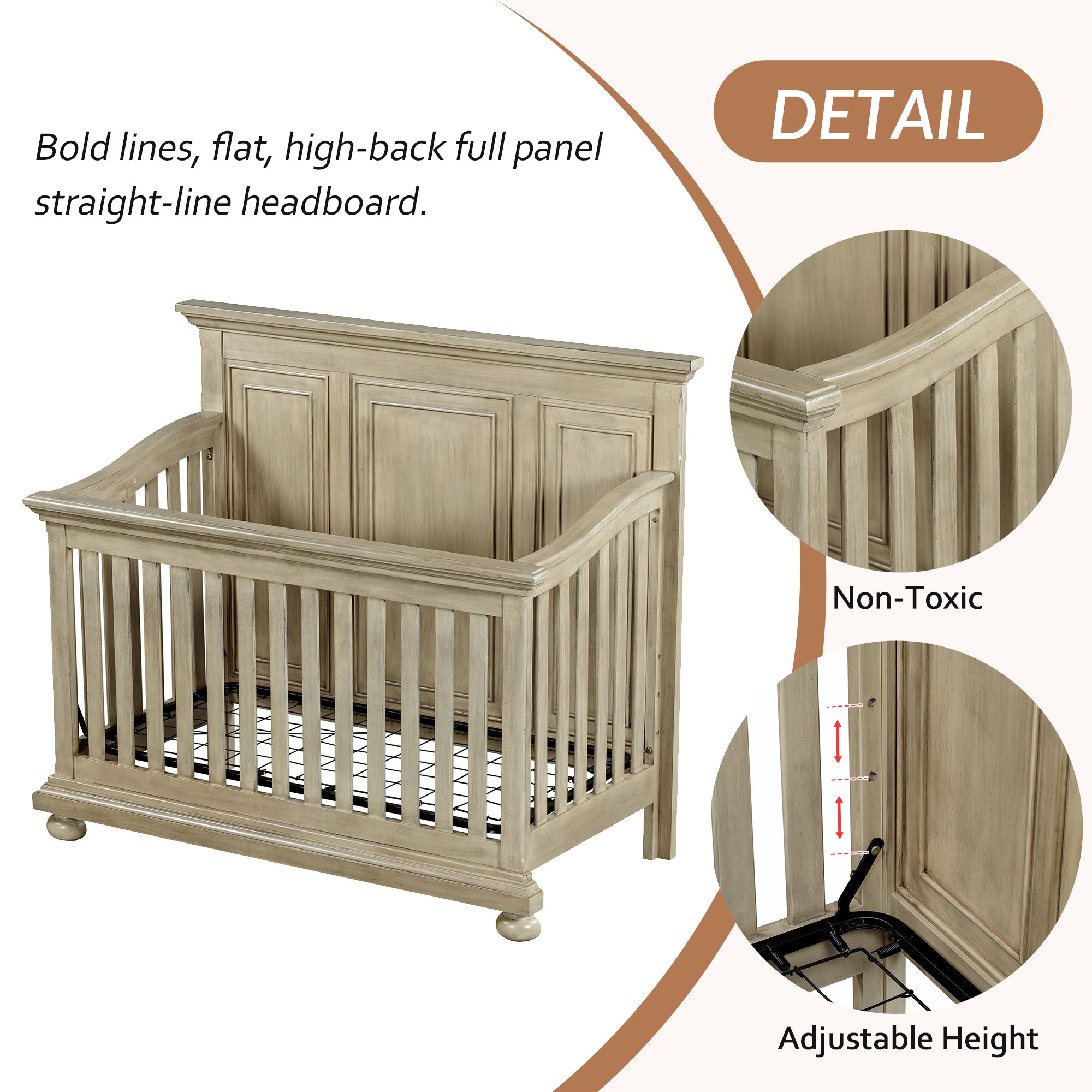 Traditional Farmhouse Style 4-in-1 Full Size Convertible Crib - Converts to Toddler Bed and Daybed and Full-Size Bed