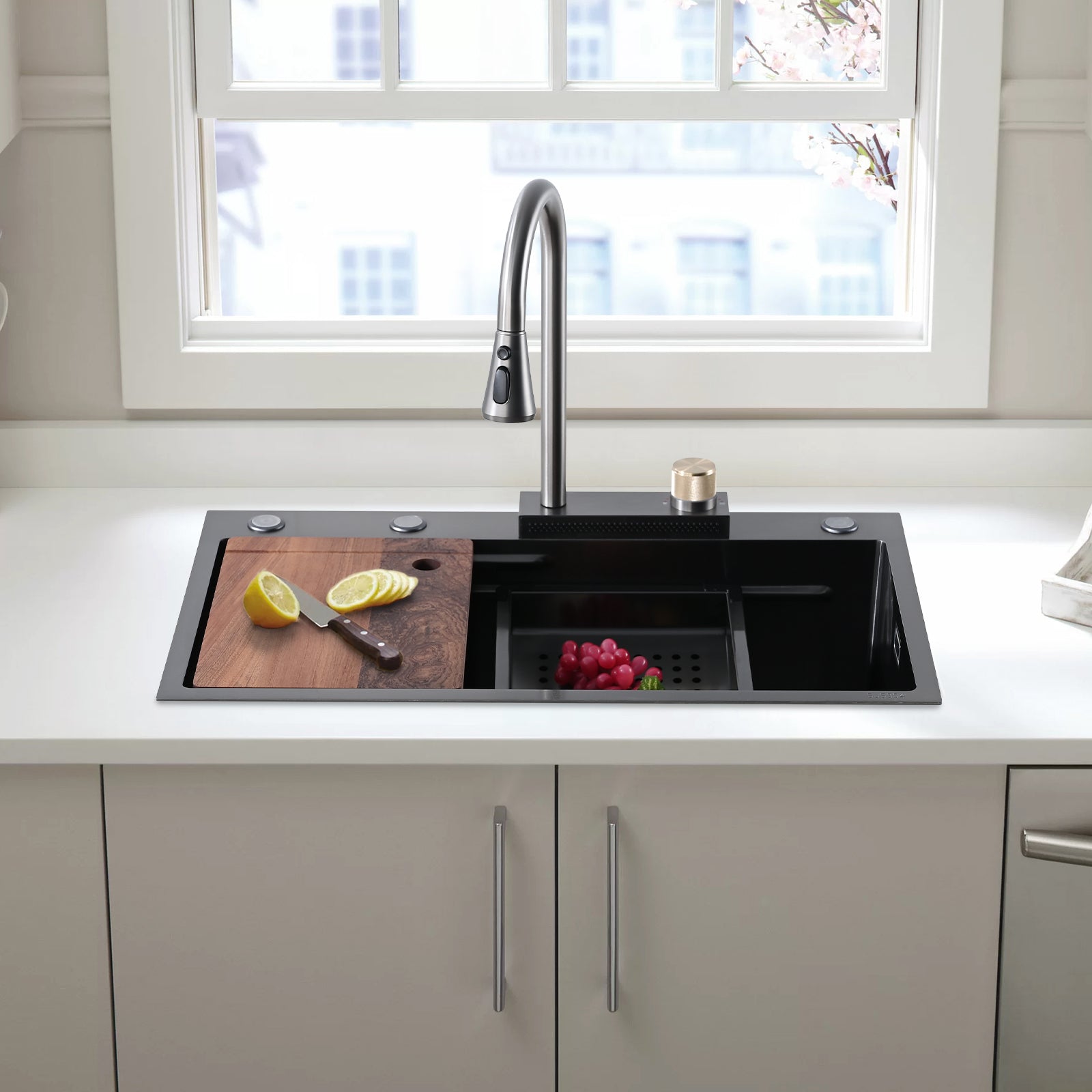 Stainless Steel Double Bowl Drop-in Kitchen Sink with Pull Down Faucet and Accessories(JMWAKS40-3018)