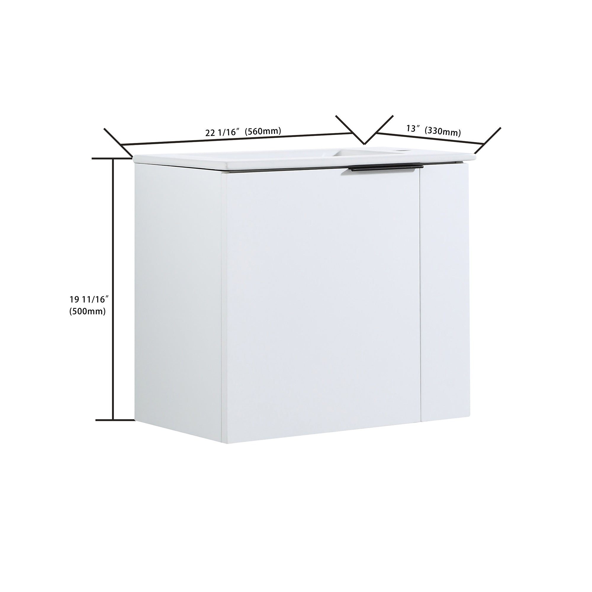 22 inch Plywood Wall Mounted Bathroom Vanity Set with Doors and Integrated Ceramic Sink