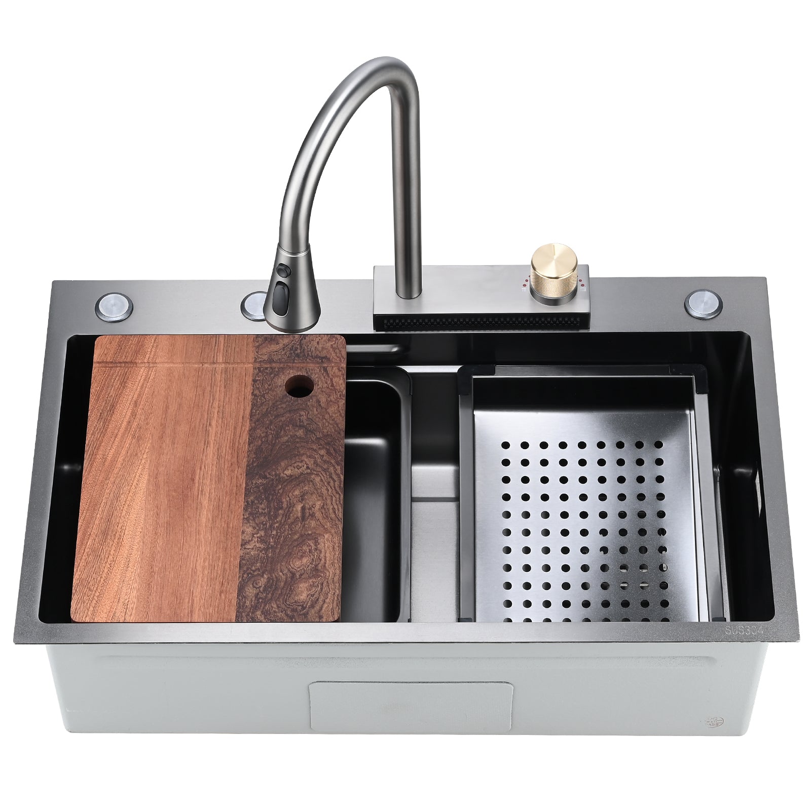 Stainless Steel Double Bowl Drop-in Kitchen Sink with Pull Down Faucet and Accessories(JMWAKS40-3018)