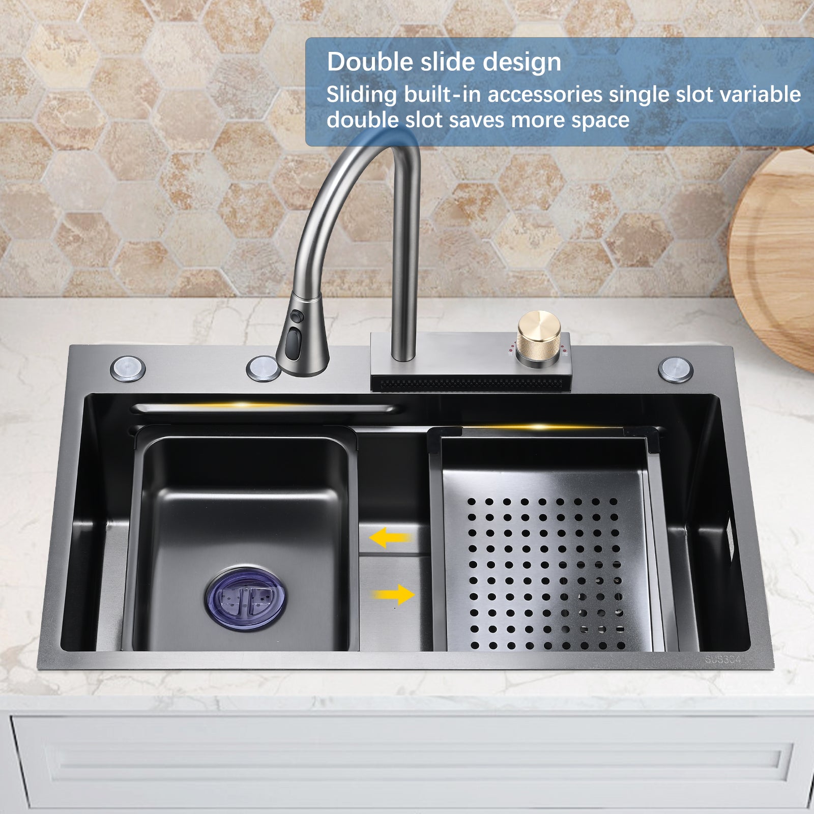 Stainless Steel Double Bowl Drop-in Kitchen Sink with Pull Down Faucet and Accessories(JMWAKS40-3018)
