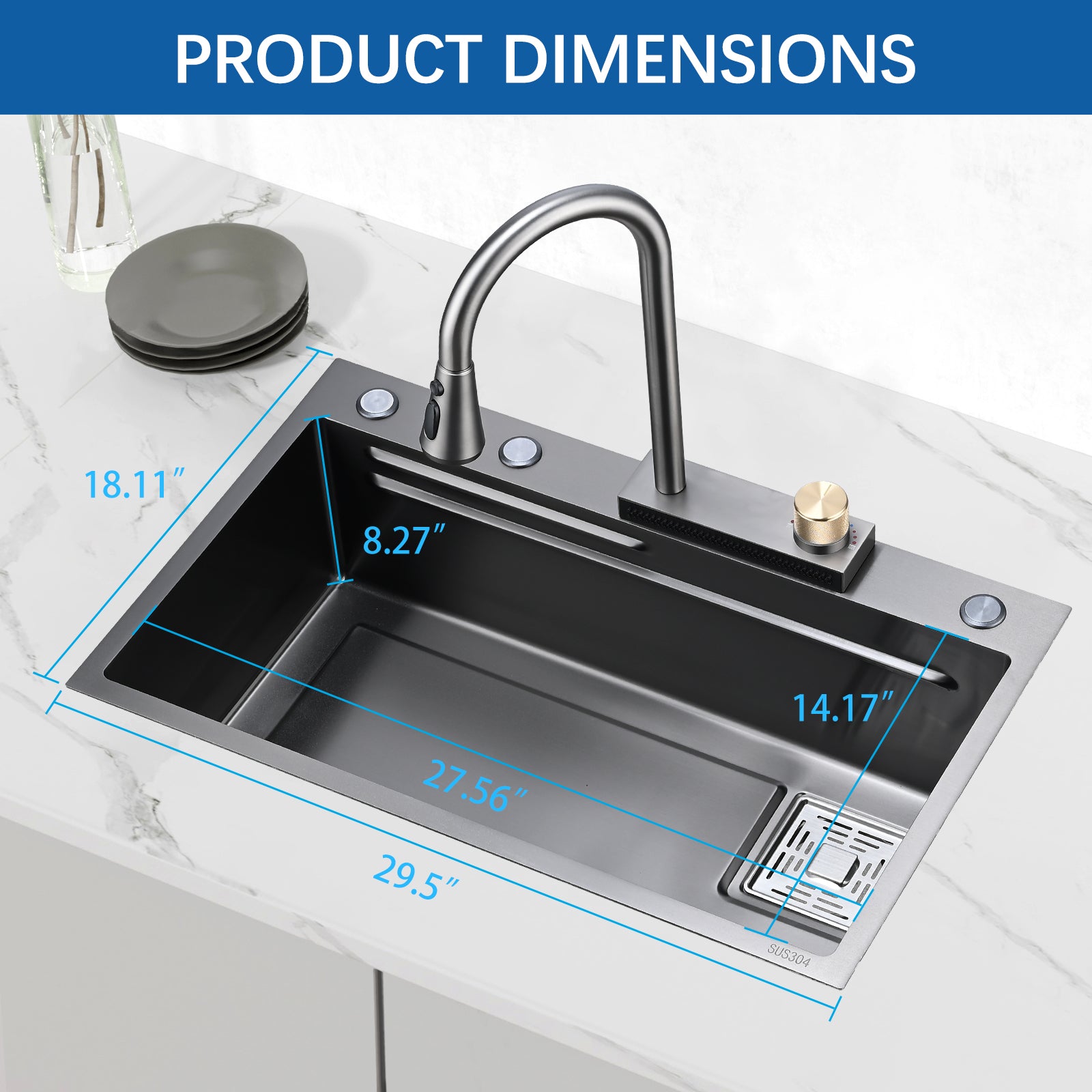Stainless Steel Double Bowl Drop-in Kitchen Sink with Pull Down Faucet and Accessories(JMWAKS40-3018)