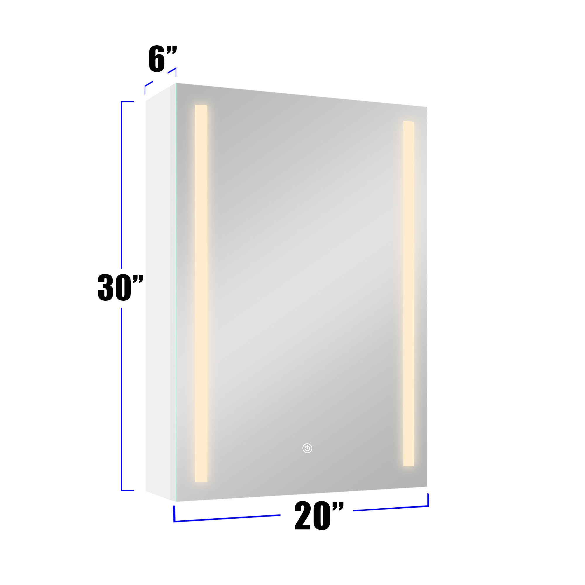 20 in. W x 30 in. H Aluminum Surface Mount Medicine Cabinet with Mirror and Left door swing and Adjustable Glass Shelves