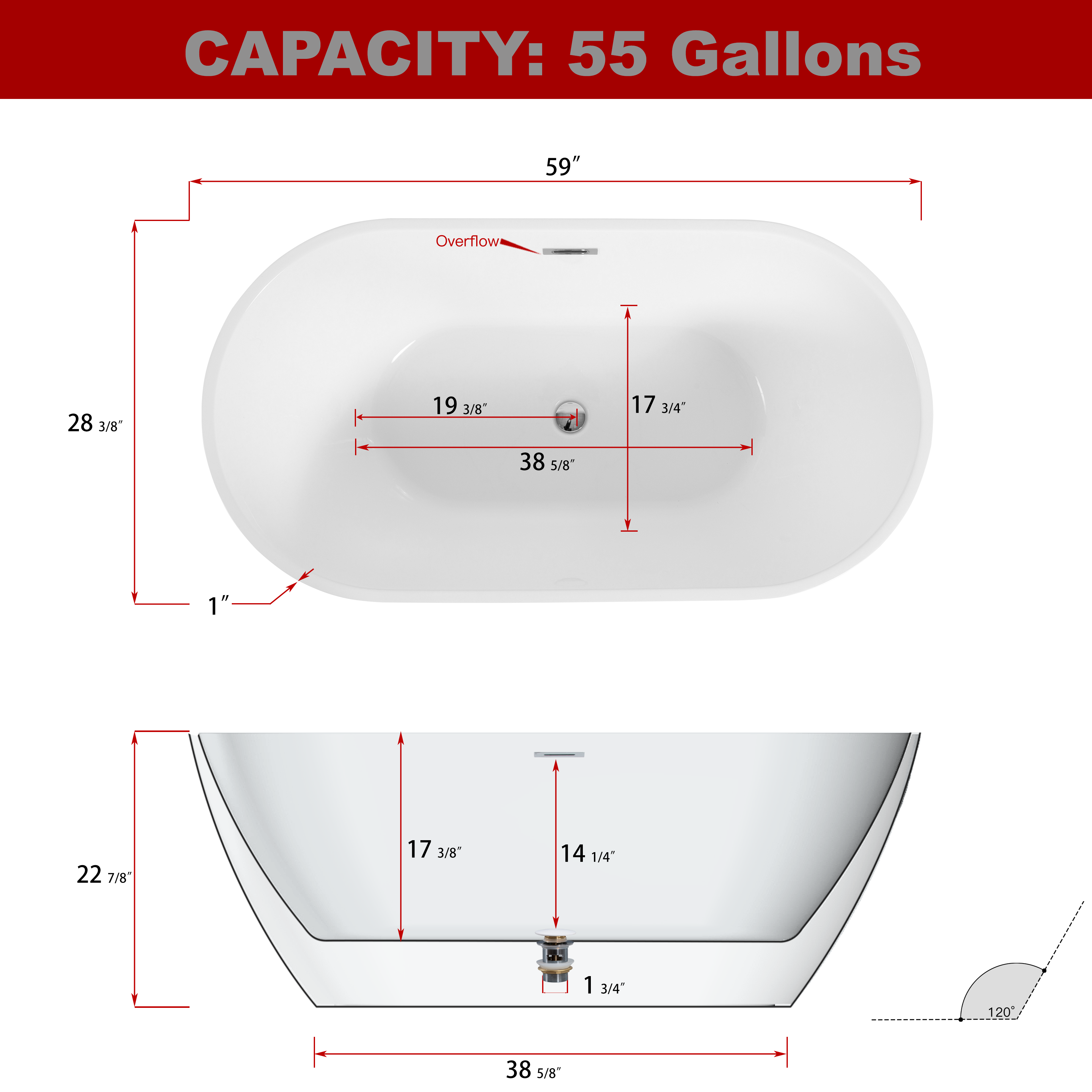 Staykiwi Acrylic Freestanding Soaking Bathtub in Glossy White with Chrome Drain