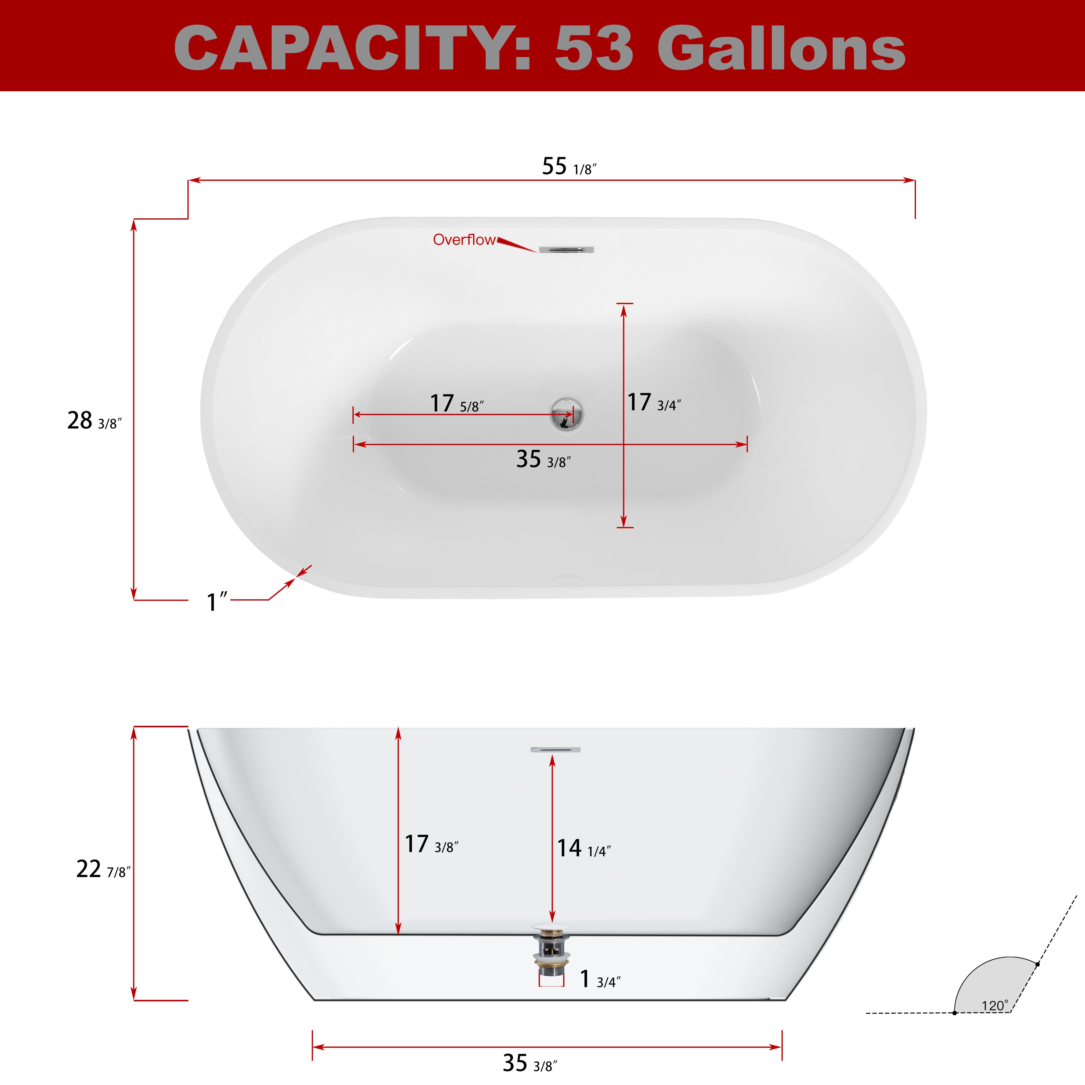 55"/59"/63"/67" Acrylic Freestanding Soaking Bathtub with Drain