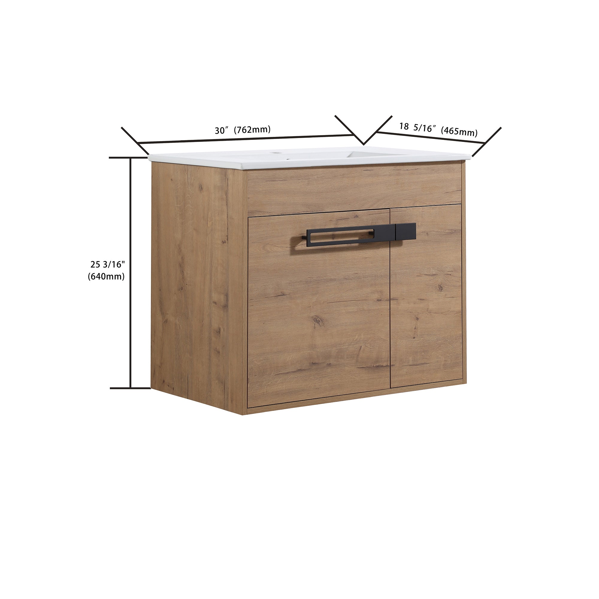 30 inch Plywood Freestanding/Wall Mounted Bathroom Vanity Set with Doors and Shelf and Integrated Ceramic Sink