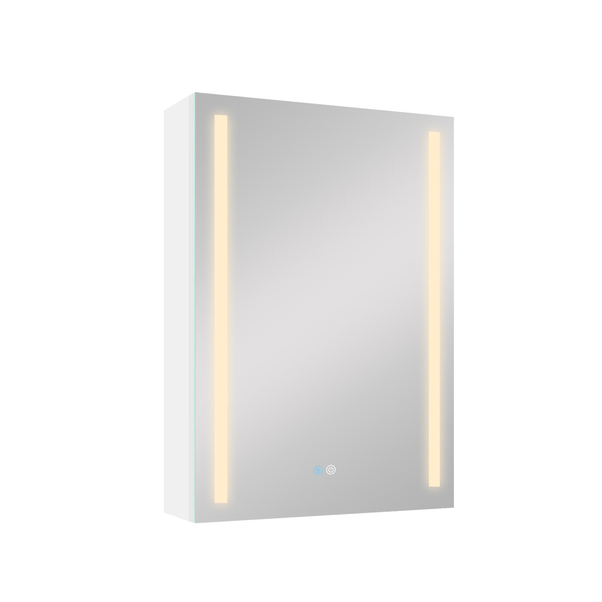 20 in. W x 30 in. H Aluminum Surface Mount Medicine Cabinet with Lighted Mirror and door swing and Adjustable Glass Shelves