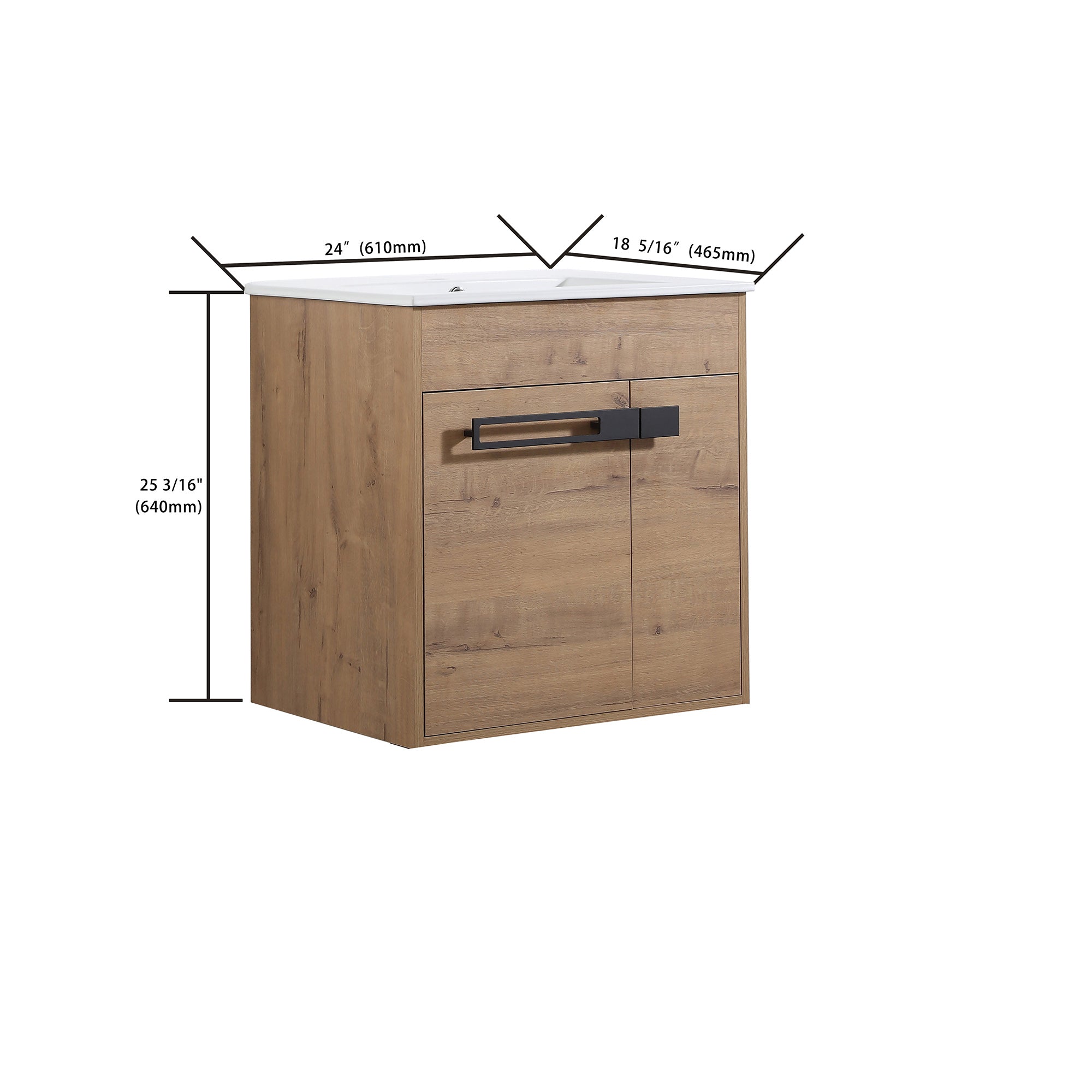 24 inch Plywood Freestanding/Wall Mounted Bathroom Vanity Set with Doors and Shelf and Integrated Ceramic Sink