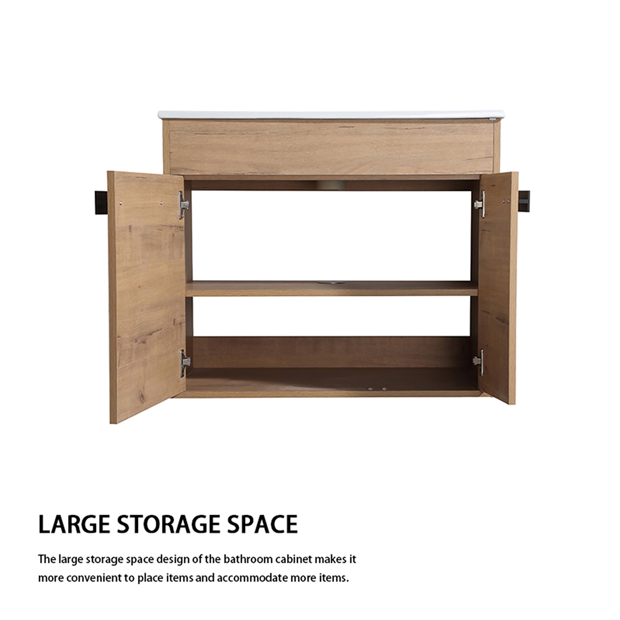 30 inch Plywood Freestanding/Wall Mounted Bathroom Vanity Set with Doors and Shelf and Integrated Ceramic Sink