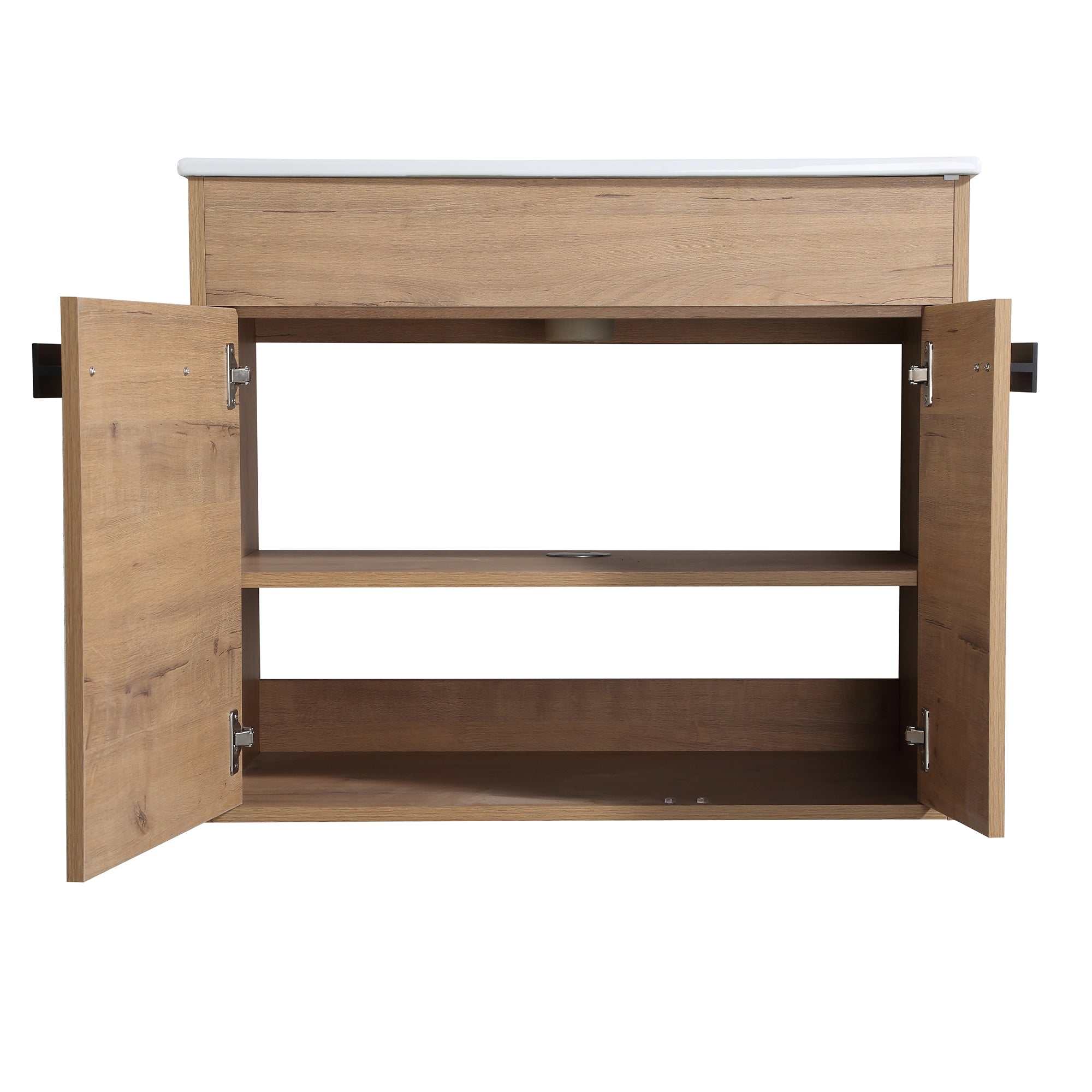 30 inch Plywood Freestanding/Wall Mounted Bathroom Vanity Set with Doors and Shelf and Integrated Ceramic Sink