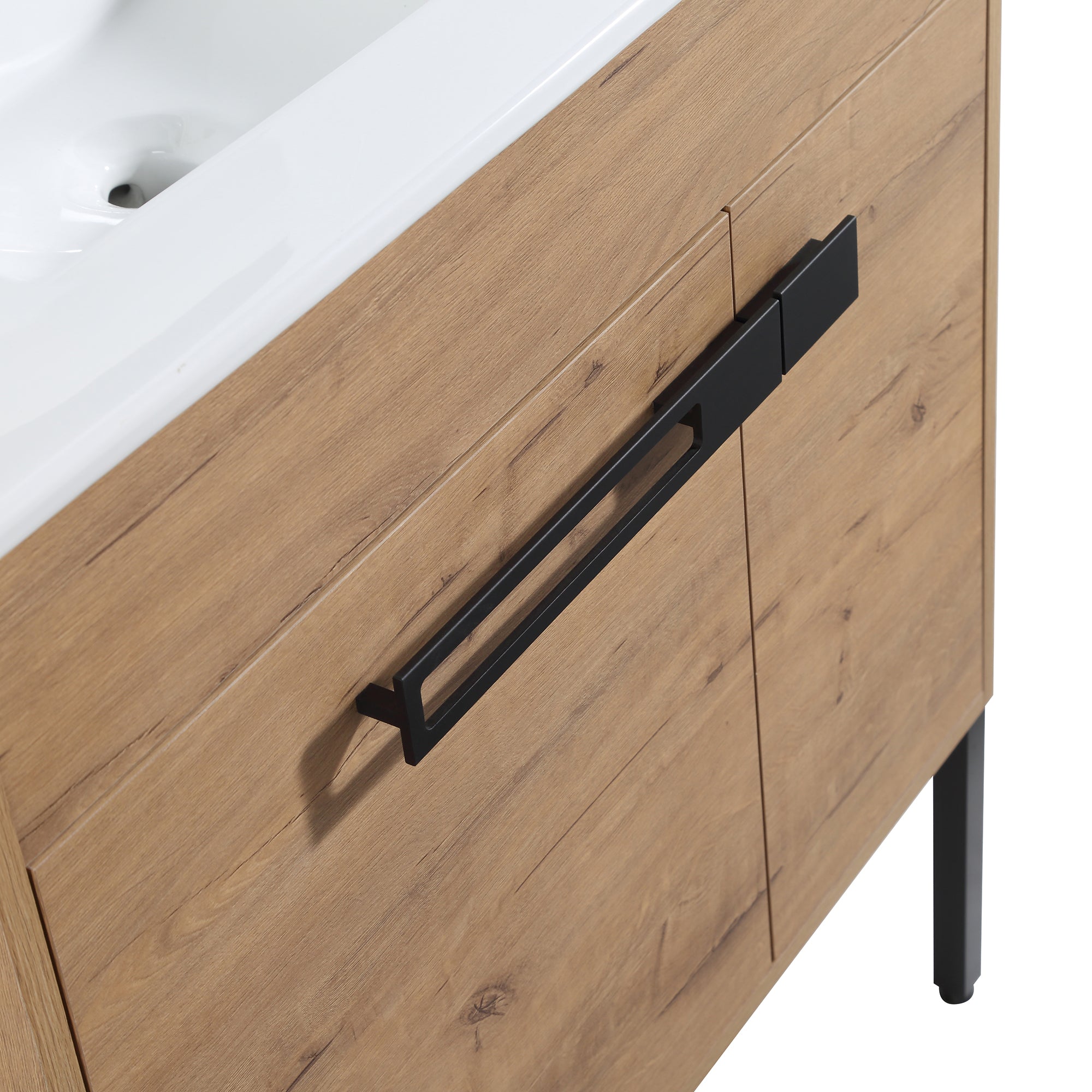 30 inch Plywood Freestanding/Wall Mounted Bathroom Vanity Set with Doors and Shelf and Integrated Ceramic Sink