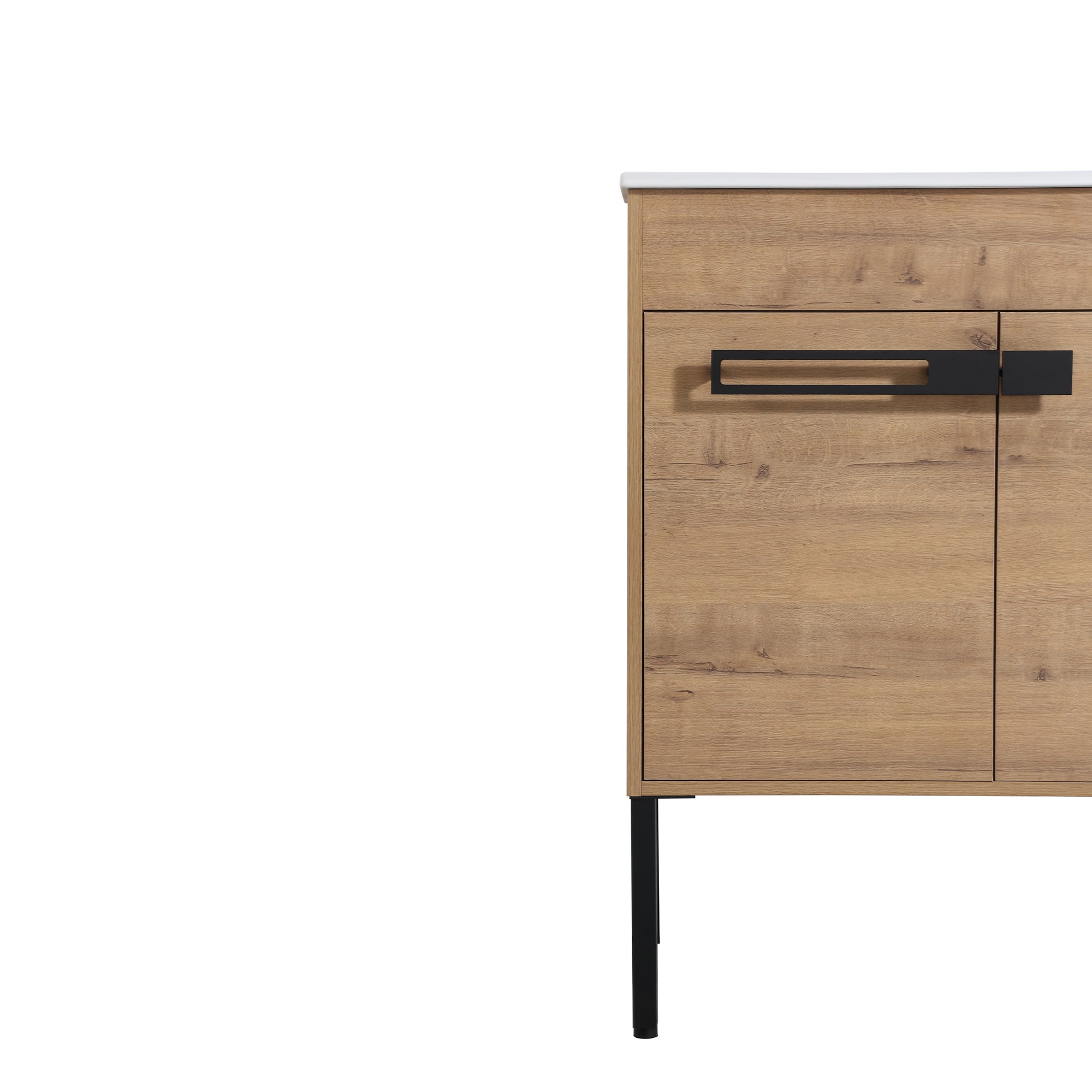 24 inch Plywood Freestanding/Wall Mounted Bathroom Vanity Set with Doors and Shelf and Integrated Ceramic Sink