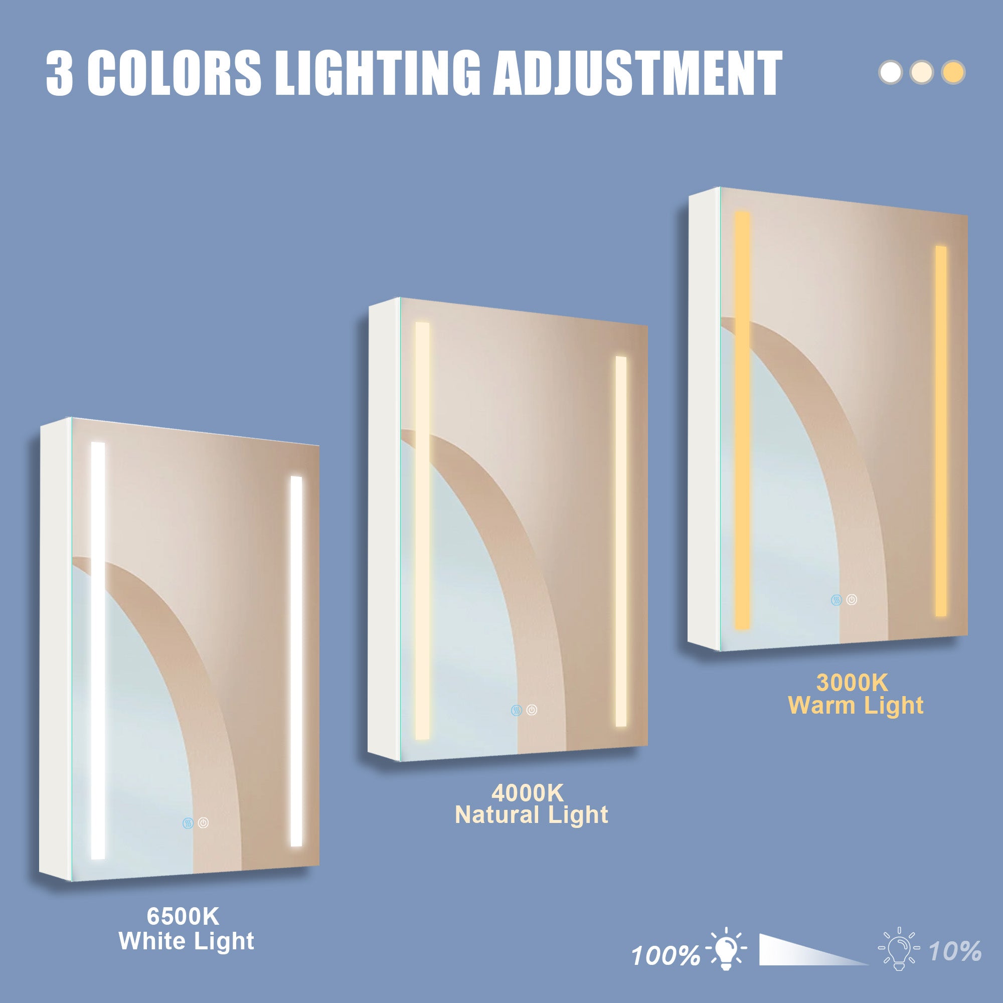 20 in. W x 30 in. H Aluminum Surface Mount Medicine Cabinet with Lighted Mirror and door swing and Adjustable Glass Shelves