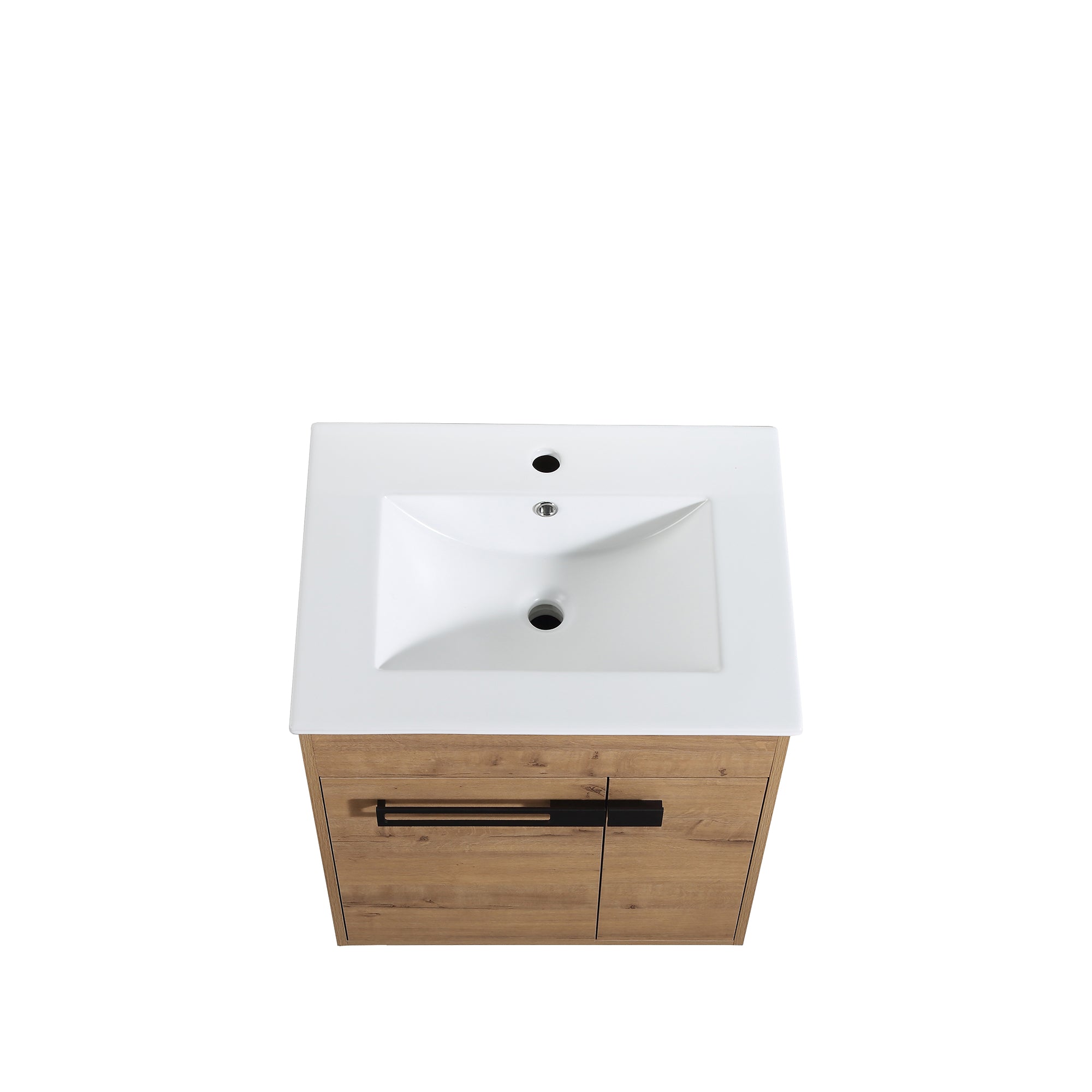 24 inch Plywood Freestanding/Wall Mounted Bathroom Vanity Set with Doors and Shelf and Integrated Ceramic Sink
