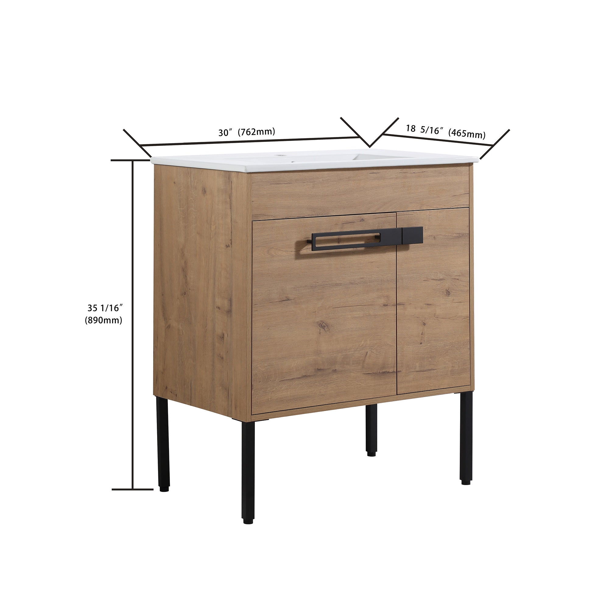 30 inch Plywood Freestanding/Wall Mounted Bathroom Vanity Set with Doors and Shelf and Integrated Ceramic Sink
