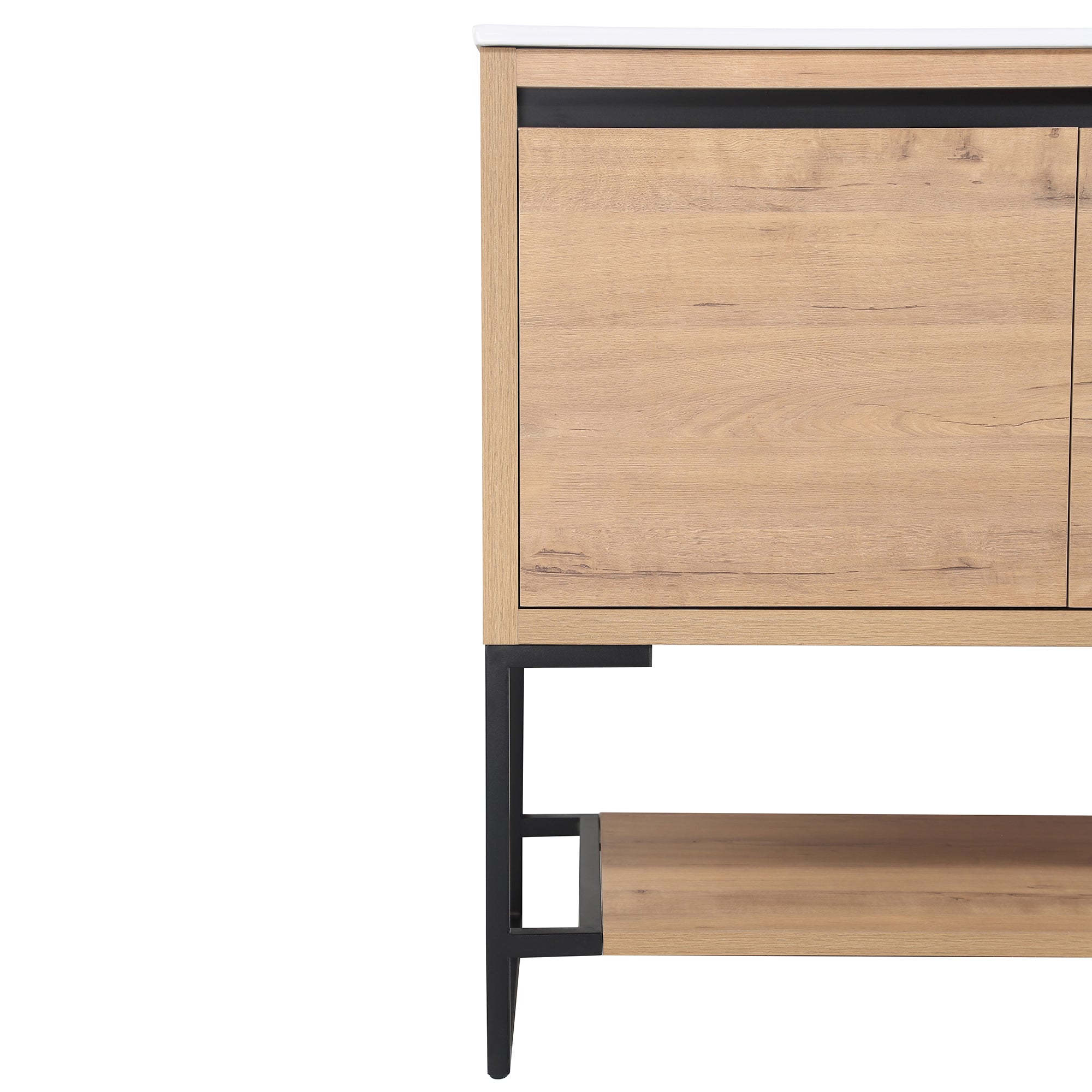 36 inch Plywood Freestanding Bathroom Vanity Set with Doors and Open shelf and Integrated Ceramic Sink