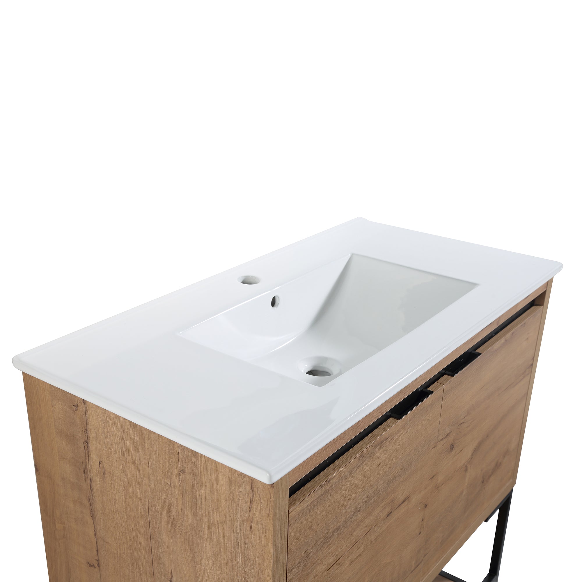 36 inch Plywood Freestanding Bathroom Vanity Set with Doors and Open shelf and Integrated Ceramic Sink