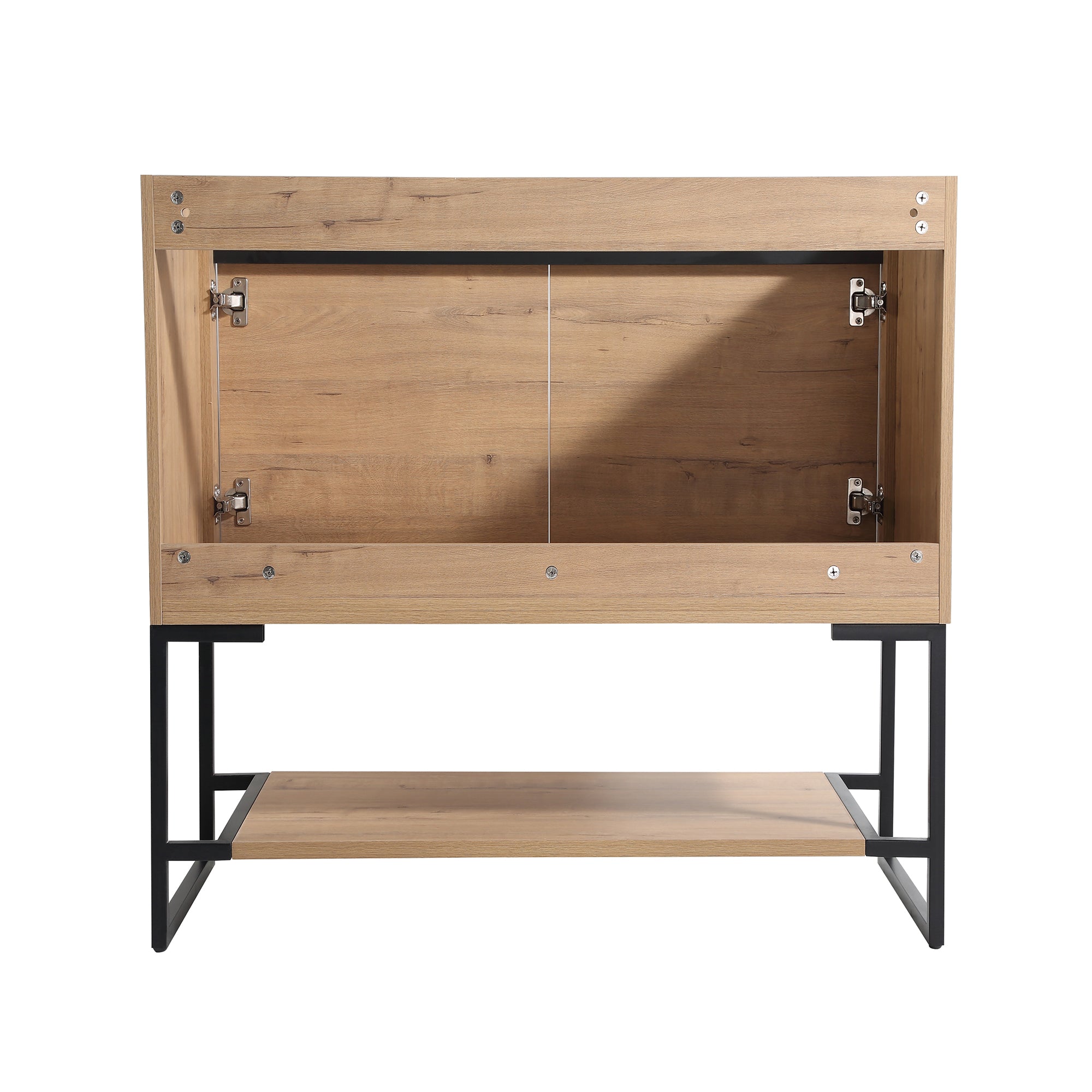 36 inch Plywood Freestanding Bathroom Vanity Set with Doors and Open shelf and Integrated Ceramic Sink