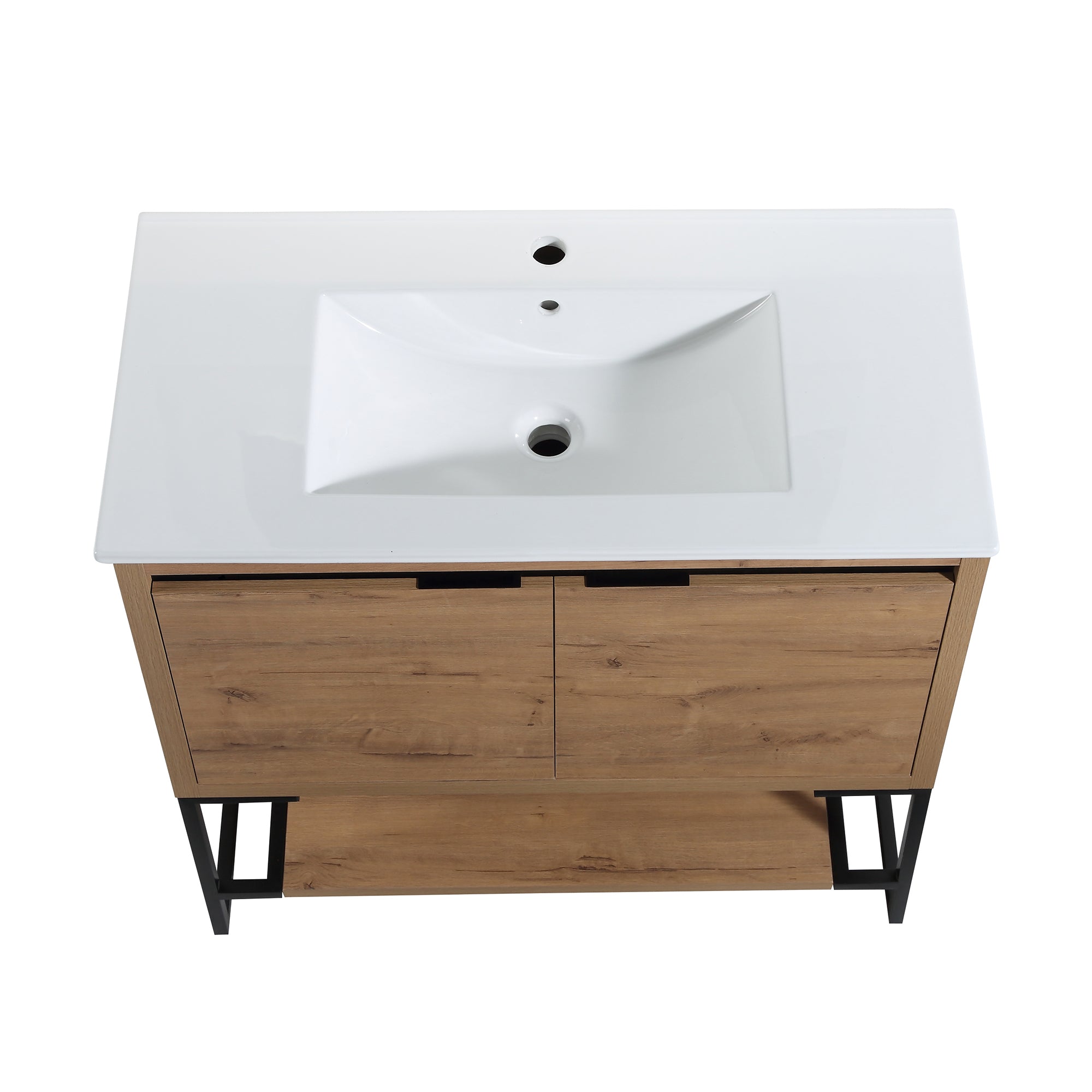 36 inch Plywood Freestanding Bathroom Vanity Set with Doors and Open shelf and Integrated Ceramic Sink