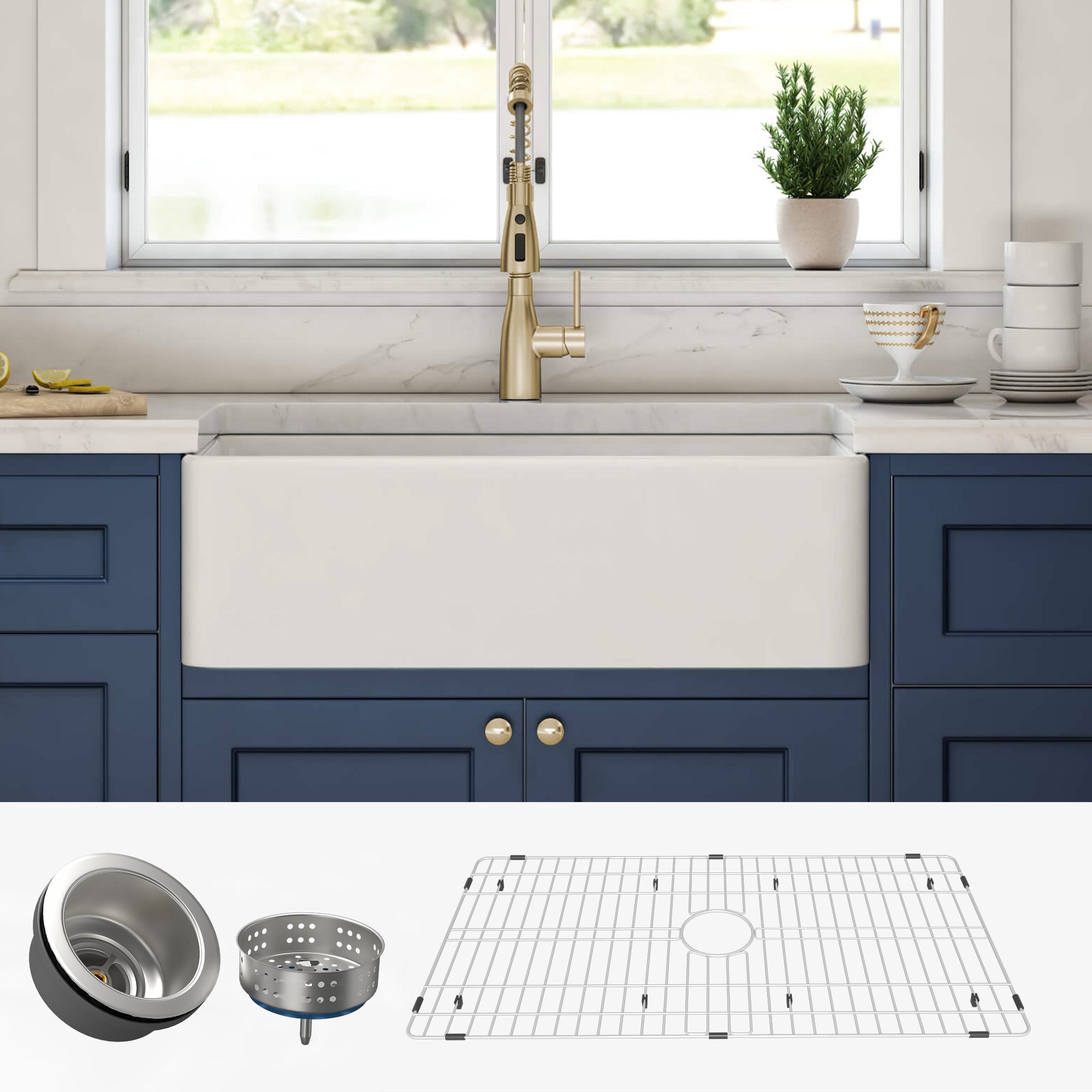 White Fireclay 36 in. Single Bowl Farmhouse Apron Kitchen Sink with Bottom Grid