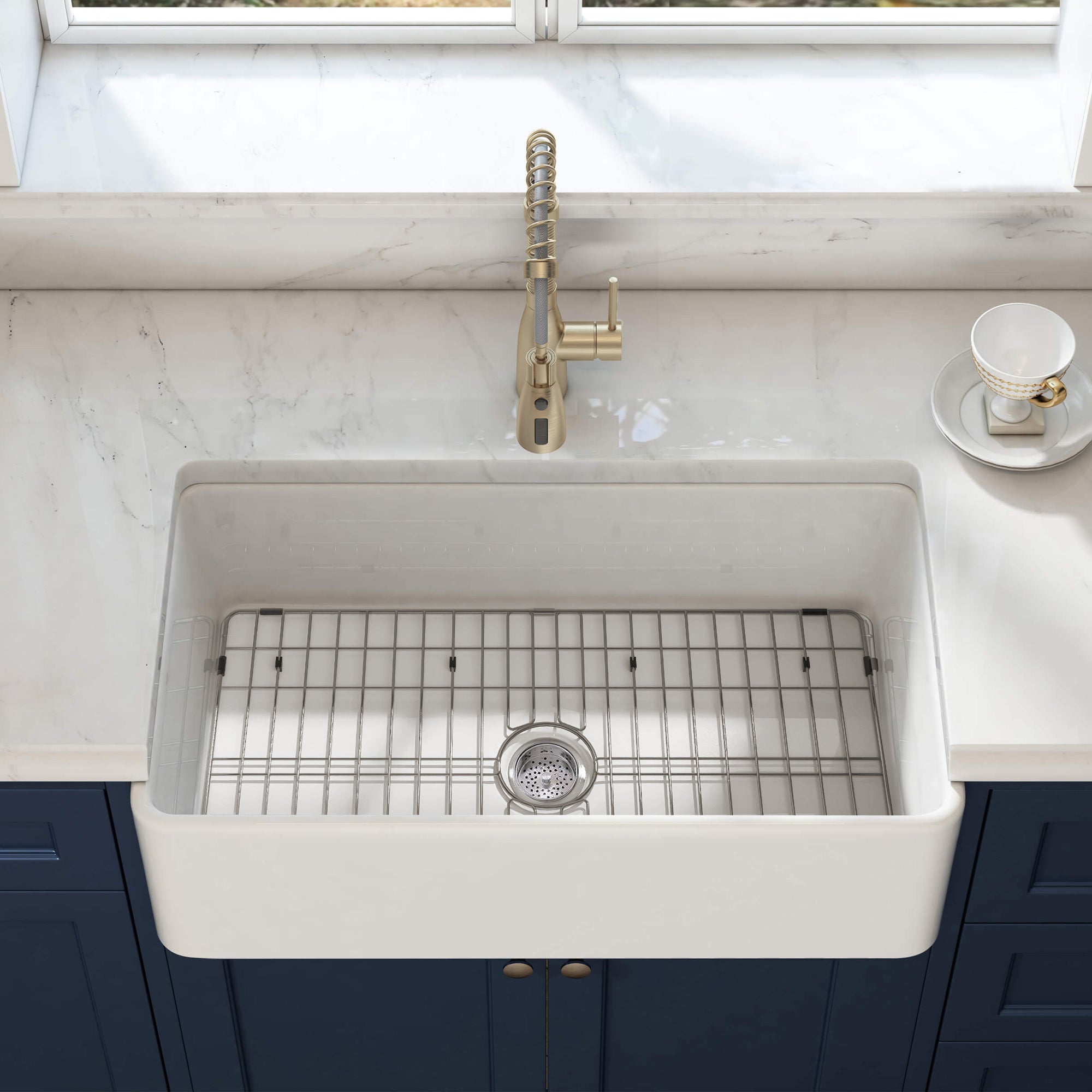 White Fireclay 36 in. Single Bowl Farmhouse Apron Kitchen Sink with Bottom Grid