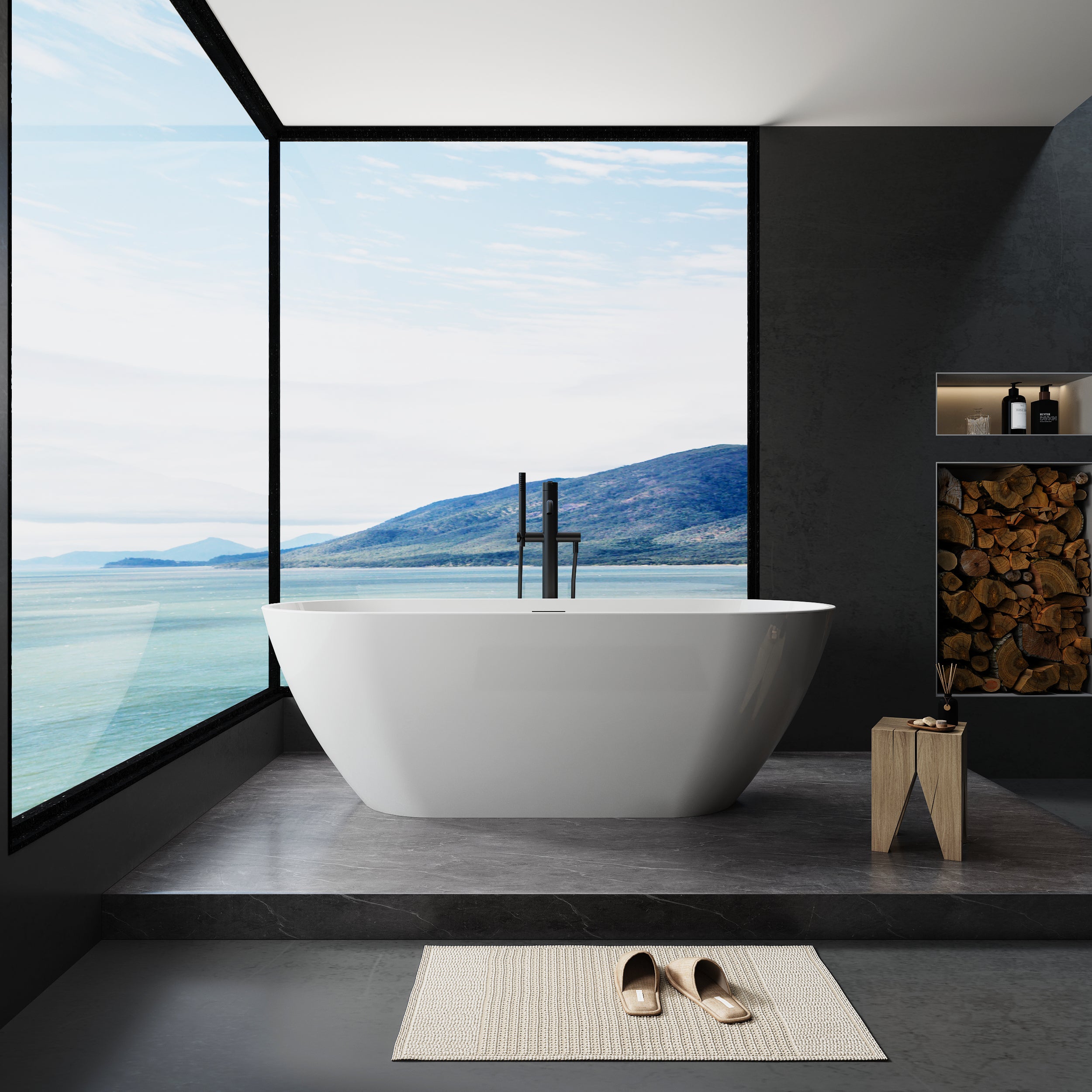 55"/59"/63"/67" Acrylic Freestanding Soaking Bathtub with Drain