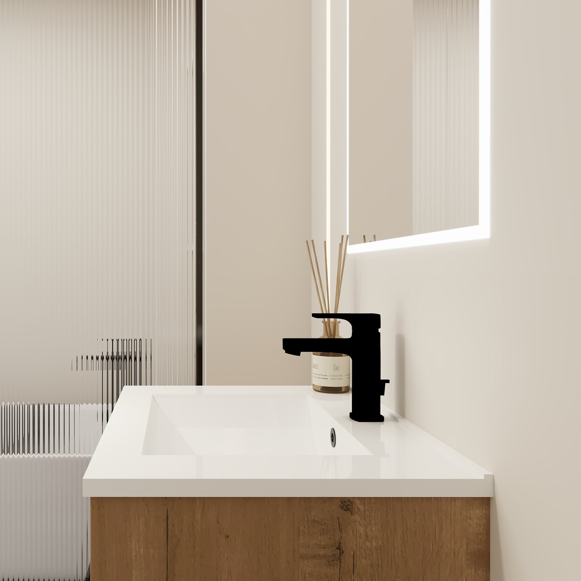 24 inch Plywood Freestanding/Wall Mounted Bathroom Vanity Set with Doors and Shelf and Integrated Ceramic Sink