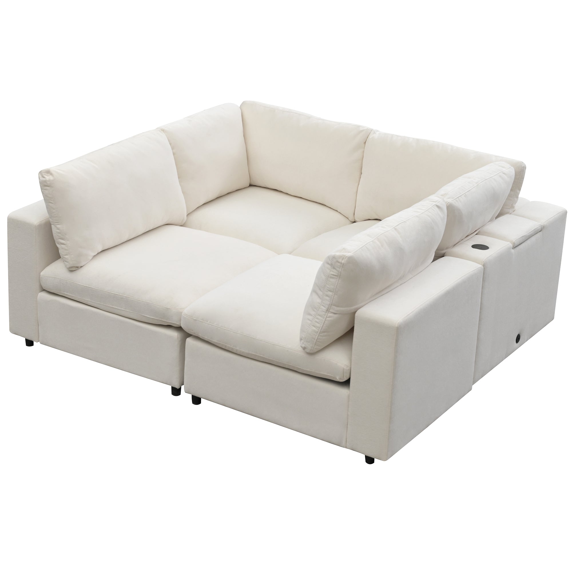 105.9" Polyester Pillow top Arm Sectional sofa with USB Charge Ports,Wireless Charging and Built-in Bluetooth Speaker in Arm