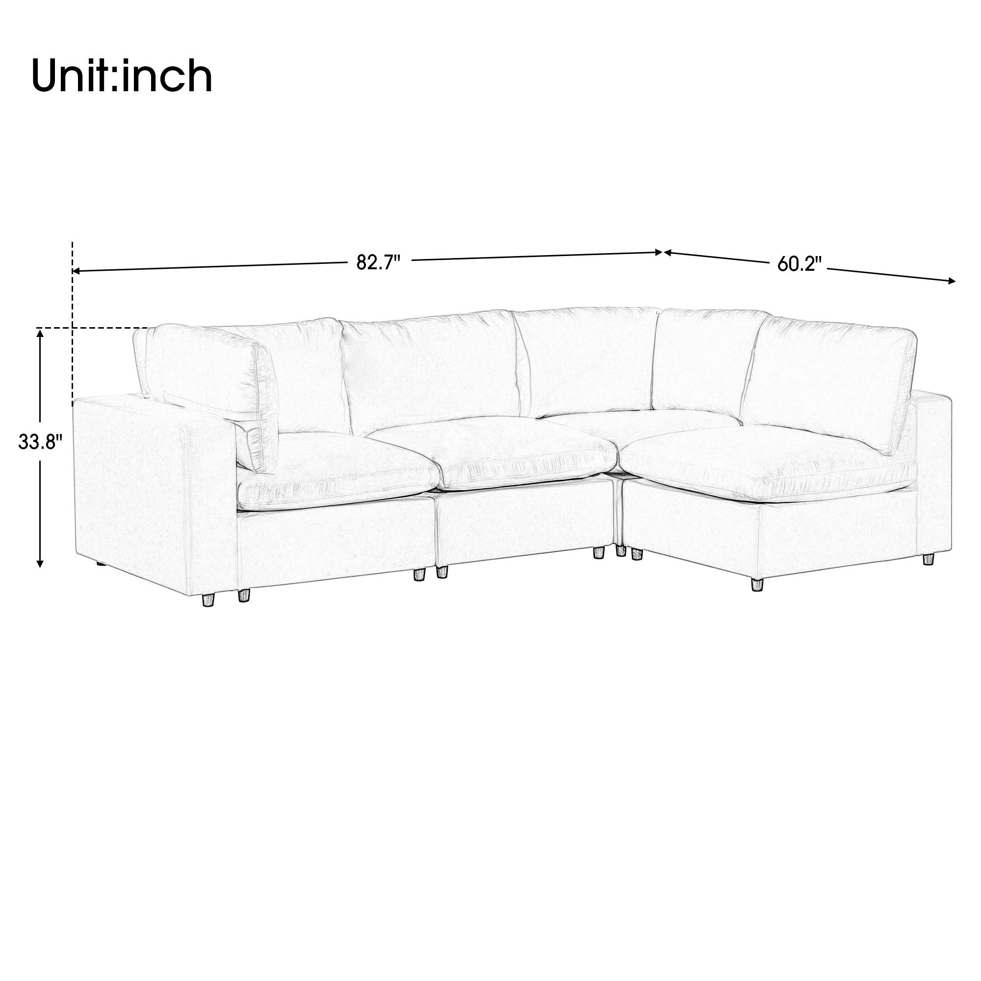 105.9" Polyester Pillow top Arm Sectional sofa with USB Charge Ports,Wireless Charging and Built-in Bluetooth Speaker in Arm