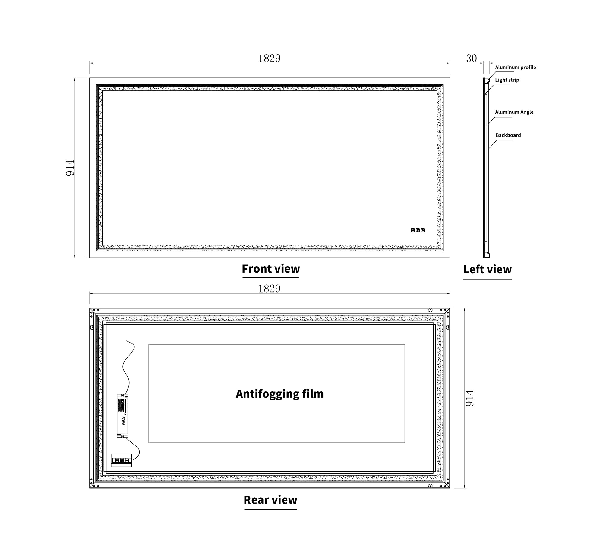 Rectangular Frameless LED Anti-Fog Wall-Mounted Bathroom Vanity Mirror
