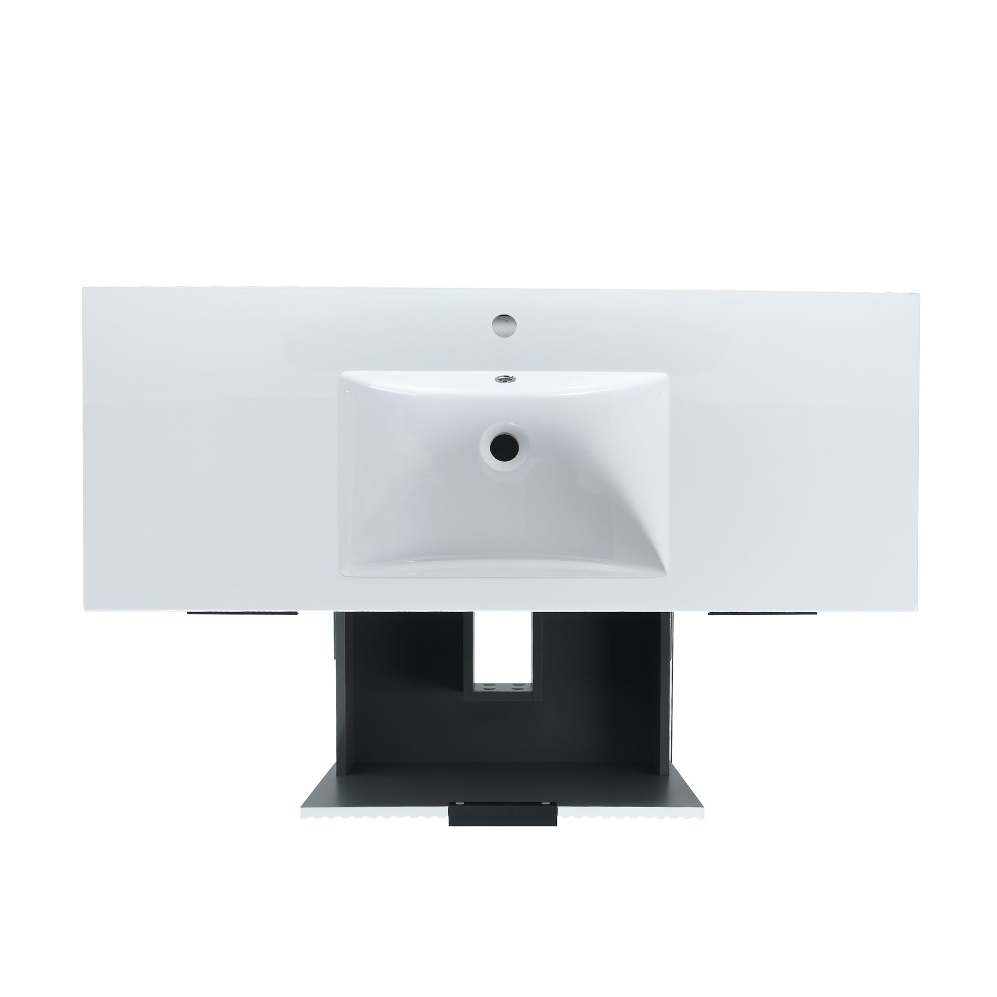 48 inch White Plywood Freestanding Bathroom Vanity Set with Doors and Drawer and Open shelf and Integrated Resin Sink
