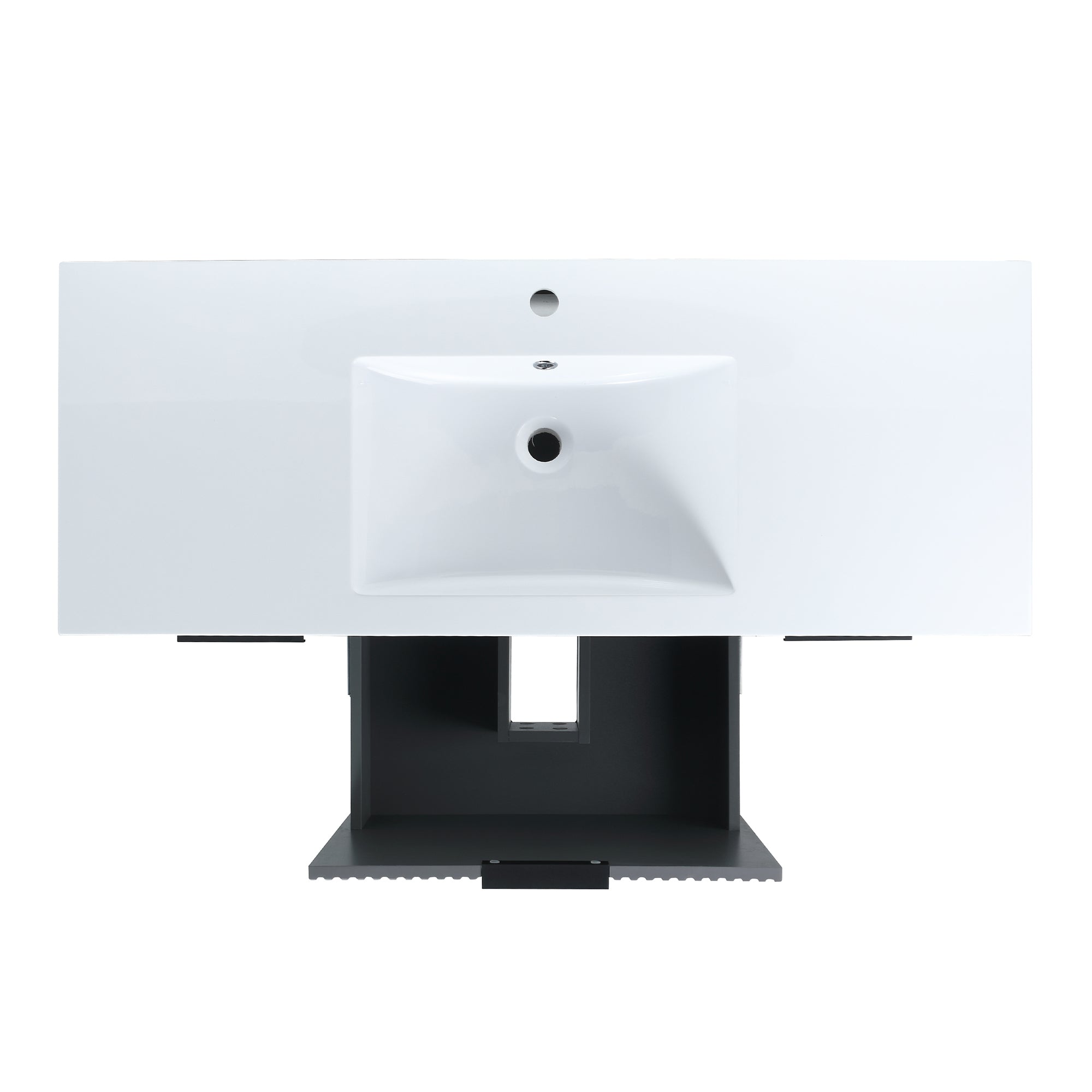 48 inch Rock Grey Plywood Freestanding Bathroom Vanity Set with Doors and Drawer and Open shelf and Integrated Resin Sink
